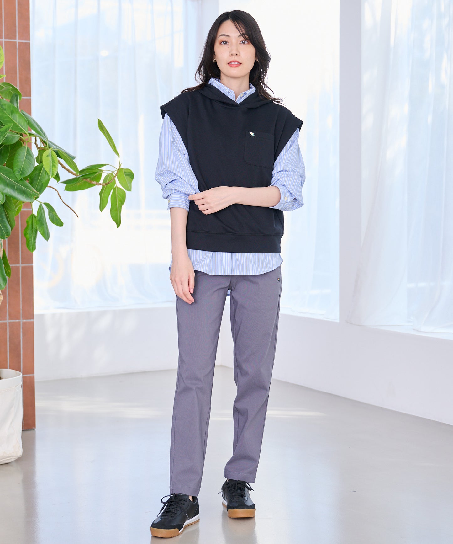 パーカーベスト + シャツ レイヤードセット