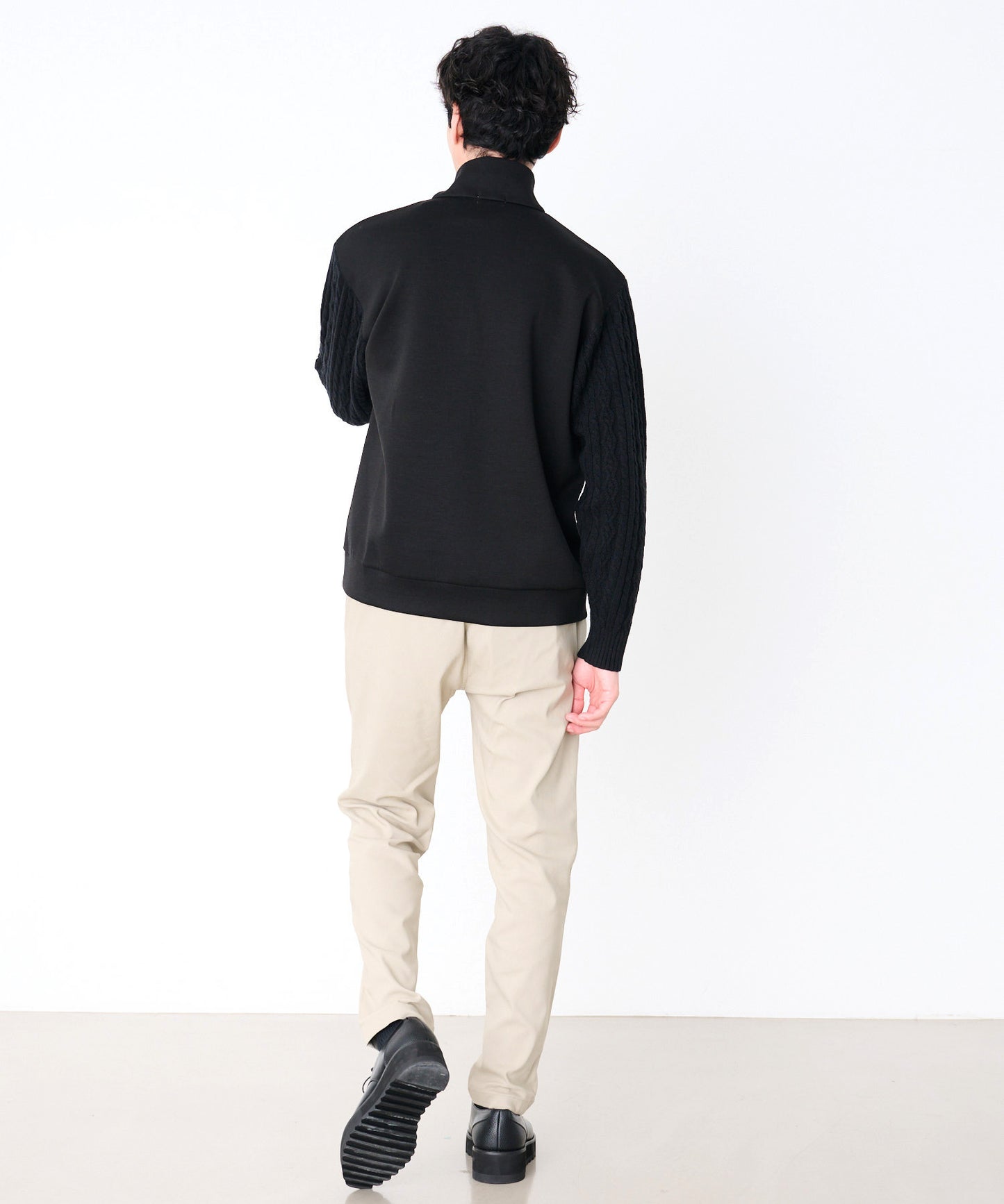 スウェット×ニット シェア ドッキングハーフジップ