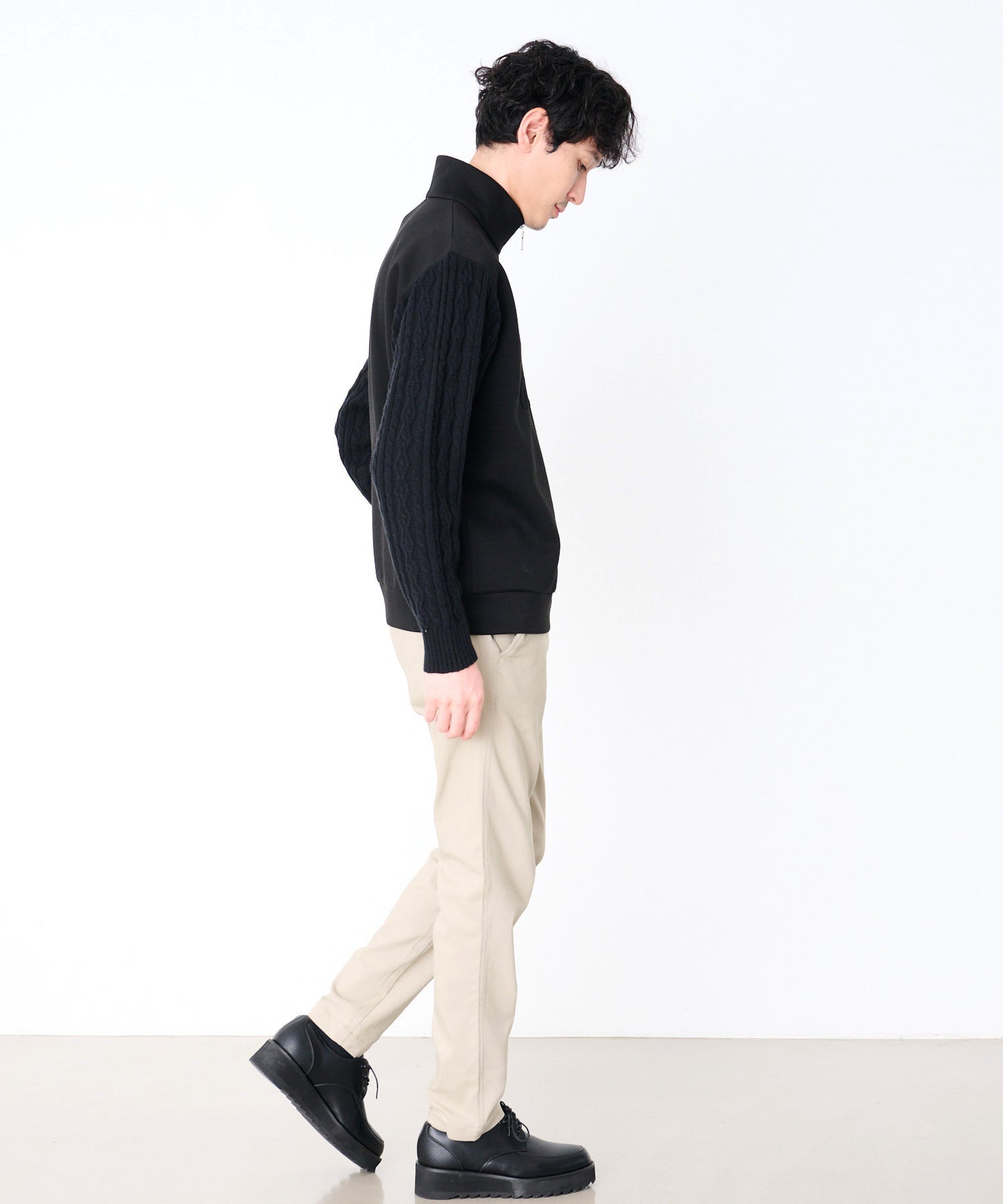 スウェット×ニット シェア ドッキングハーフジップ