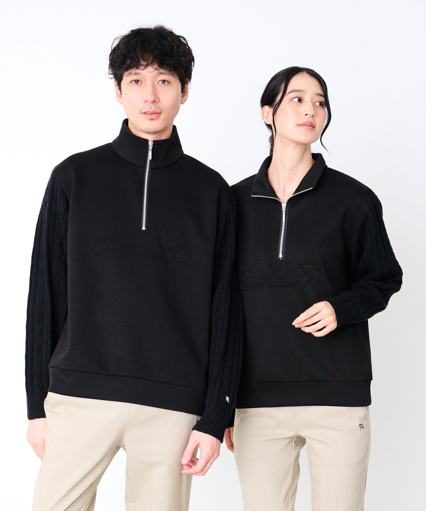 スウェット×ニット シェア ドッキングハーフジップ