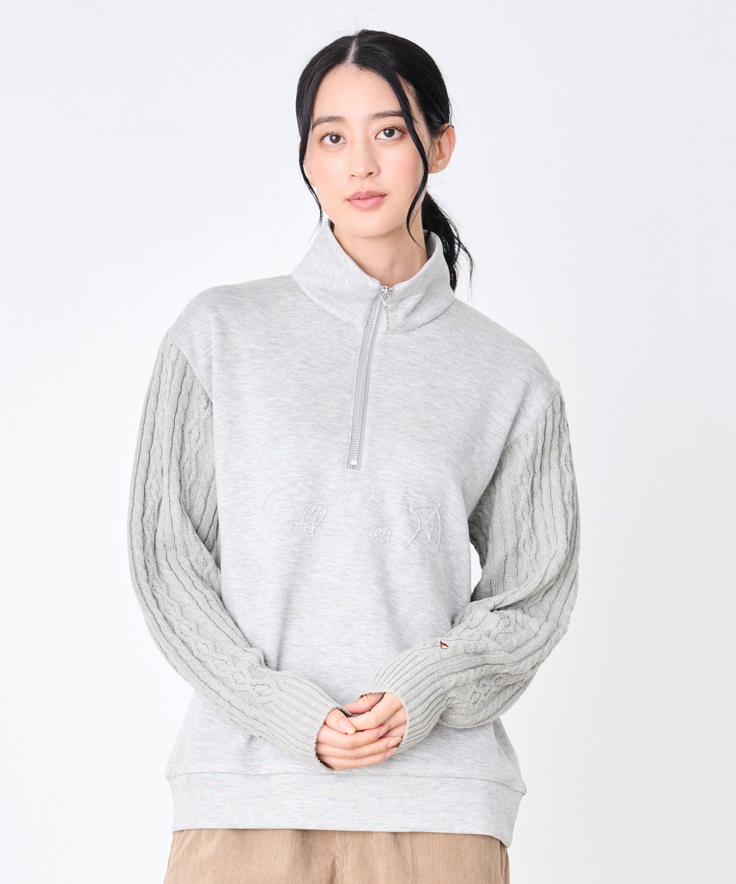 スウェット×ニット シェア ドッキングハーフジップ