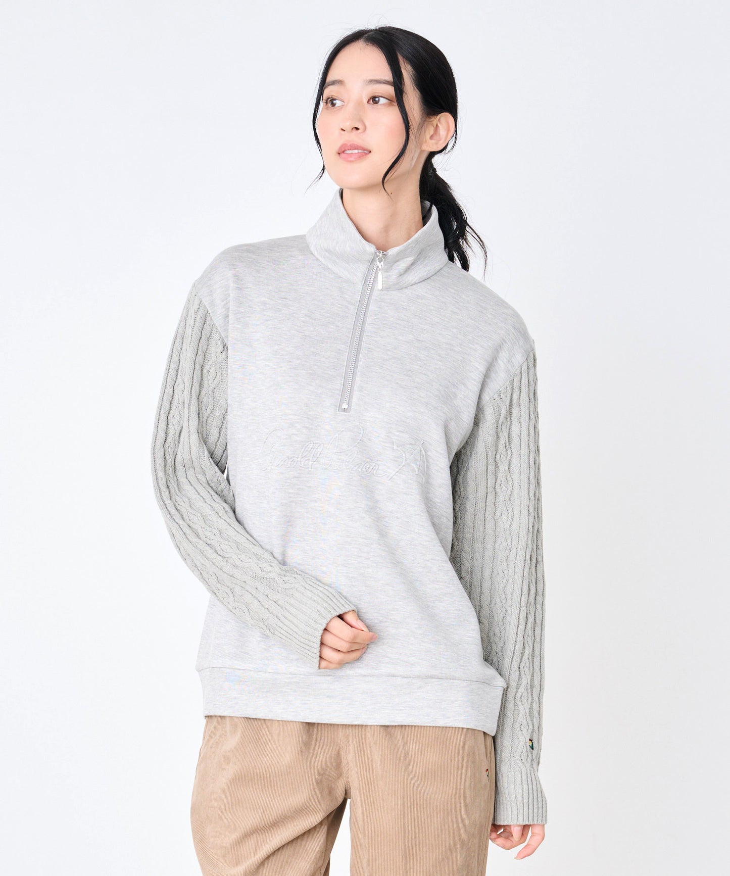 スウェット×ニット シェア ドッキングハーフジップ