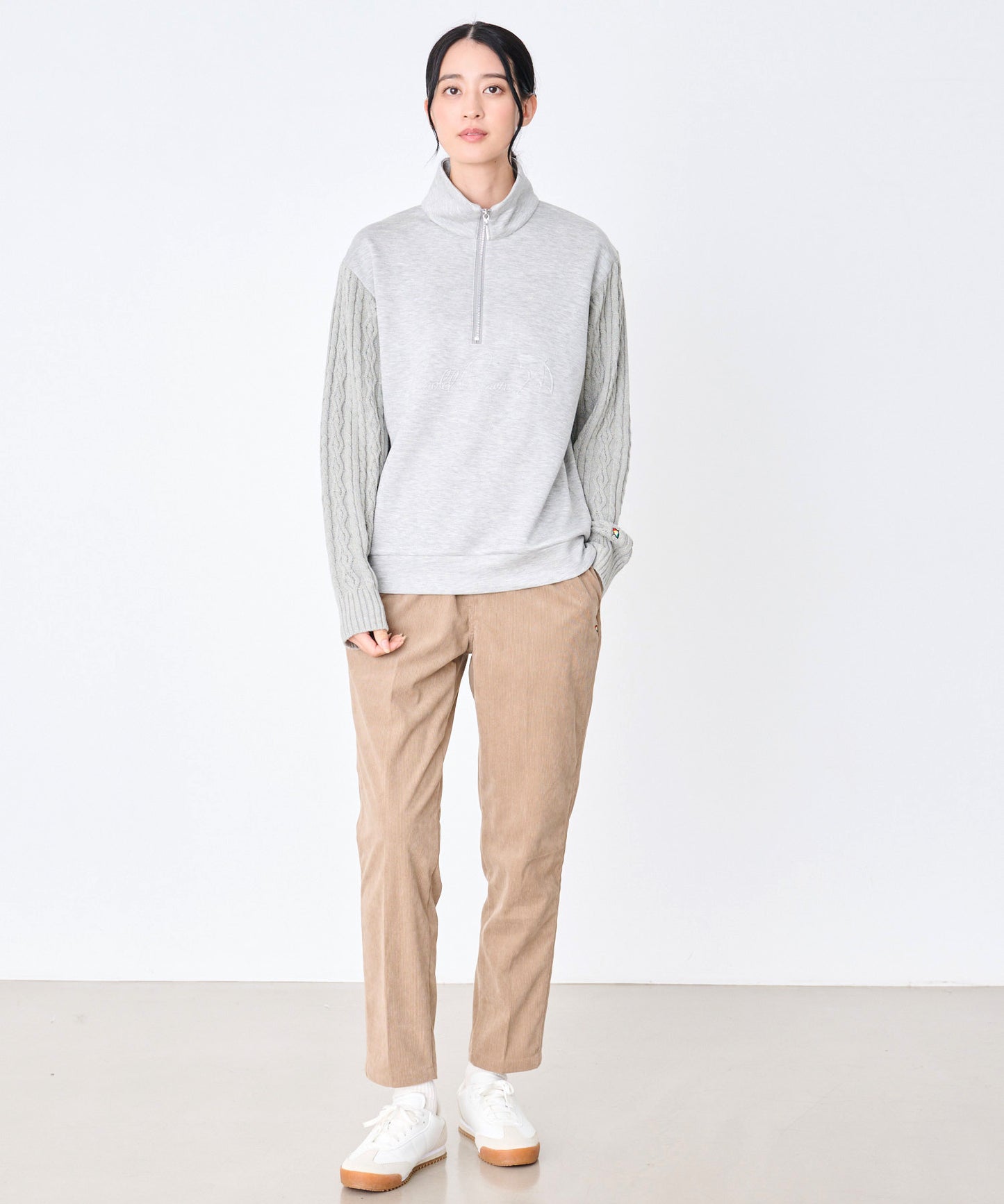 スウェット×ニット シェア ドッキングハーフジップ
