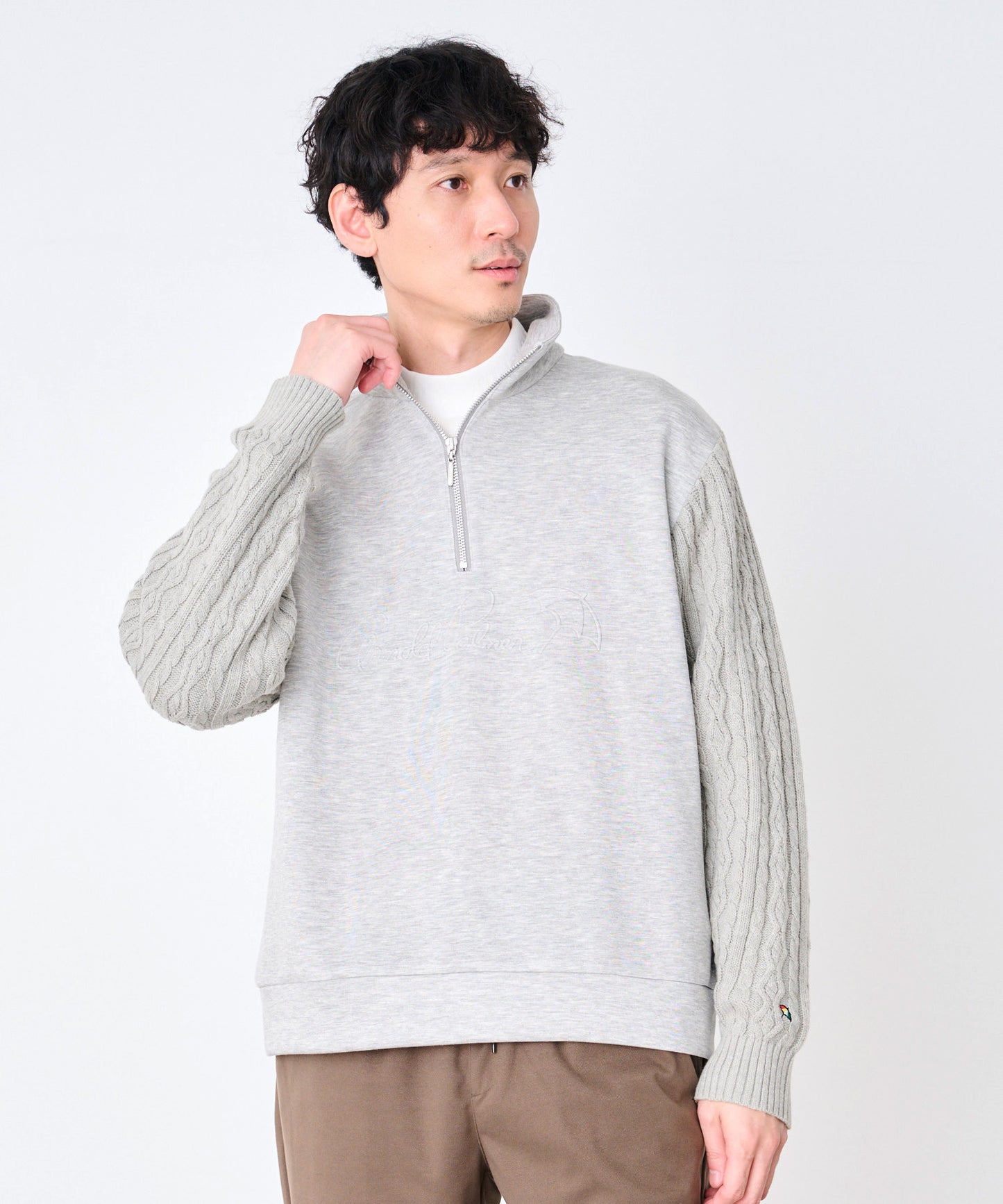 スウェット×ニット シェア ドッキングハーフジップ