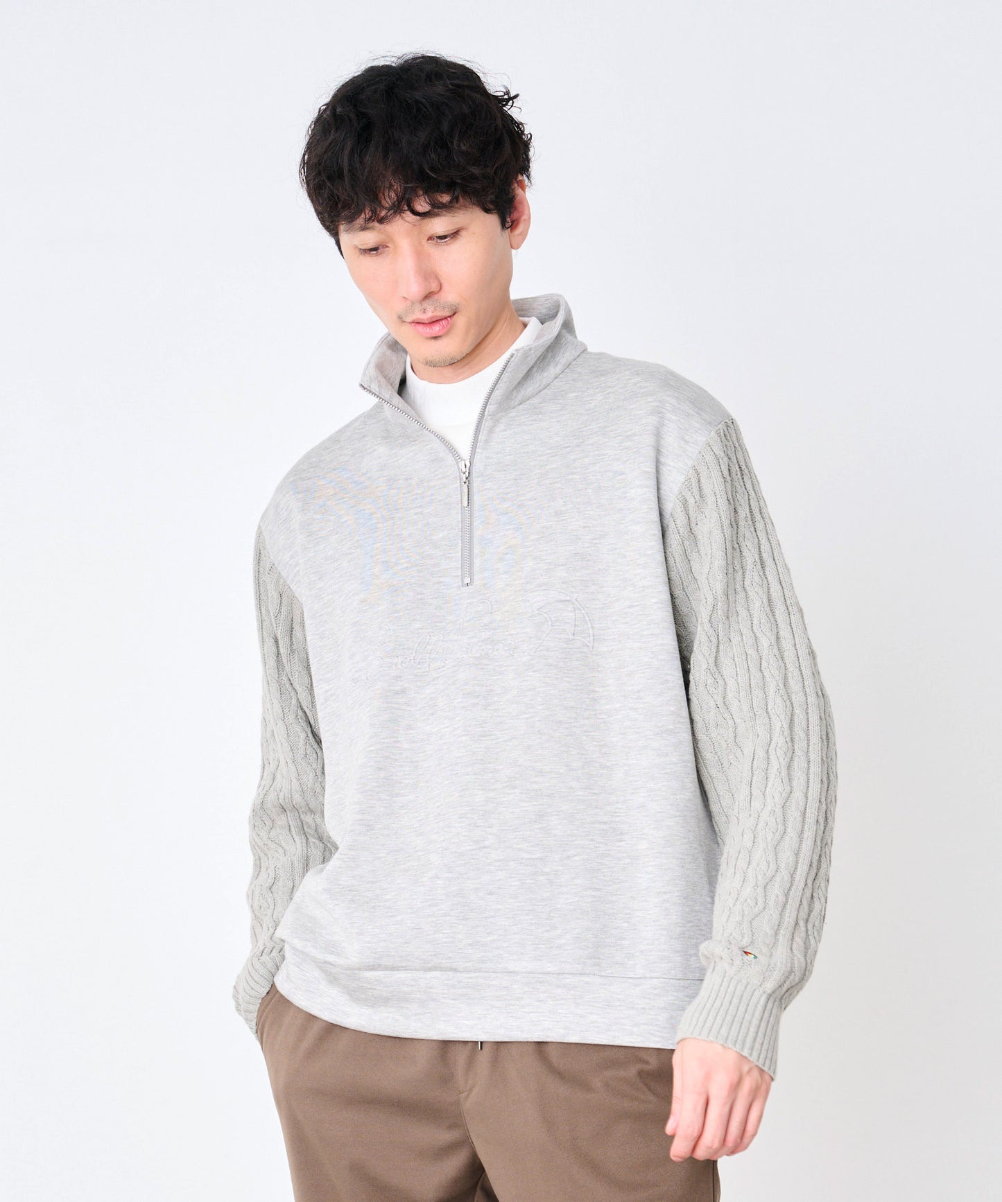 スウェット×ニット シェア ドッキングハーフジップ