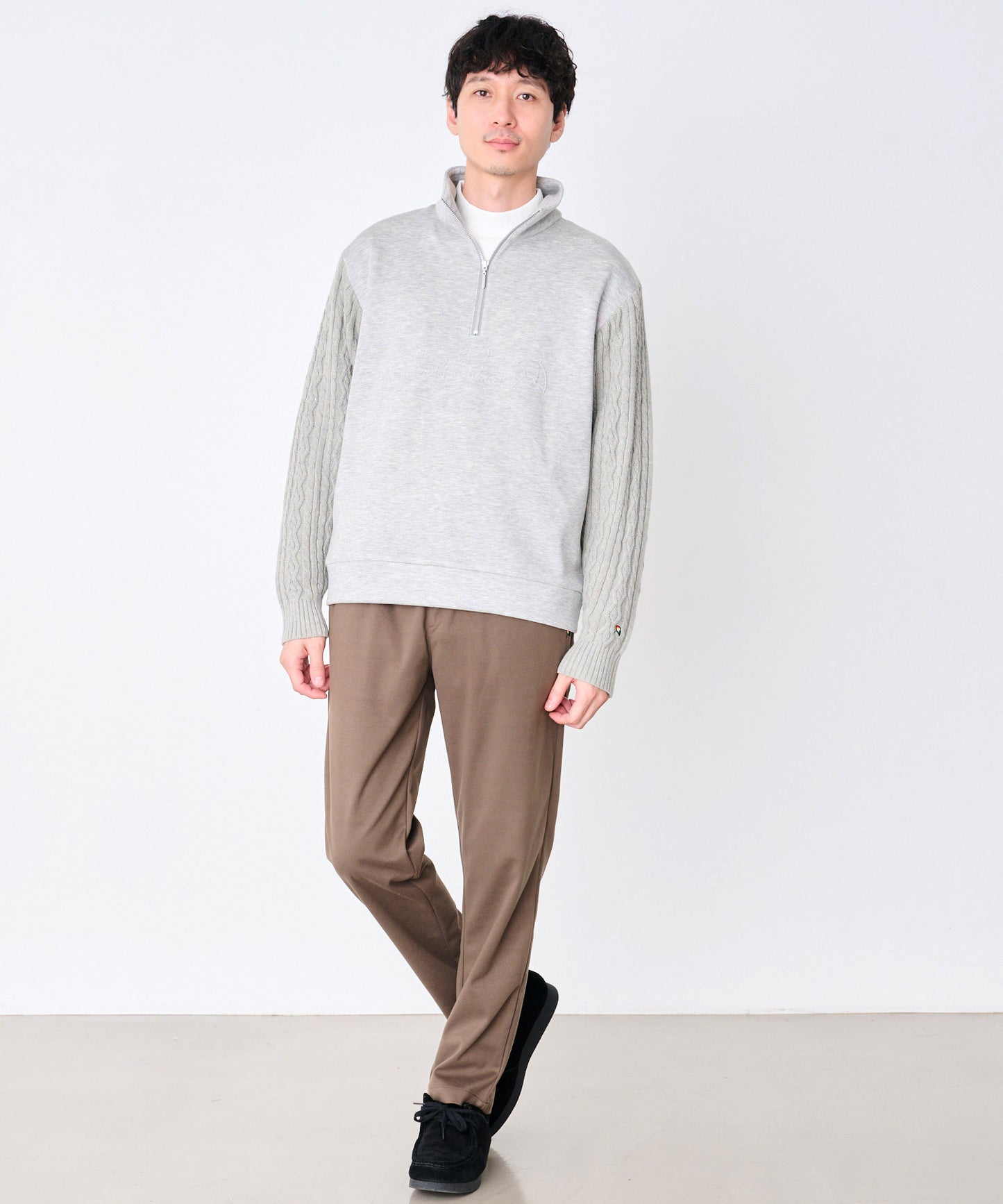 スウェット×ニット シェア ドッキングハーフジップ