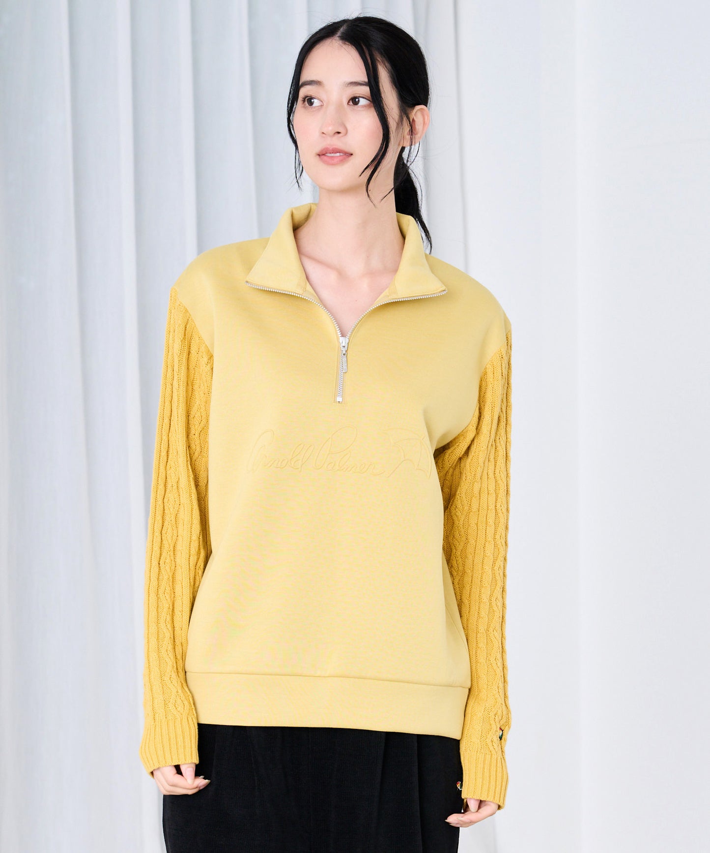 スウェット×ニット シェア ドッキングハーフジップ