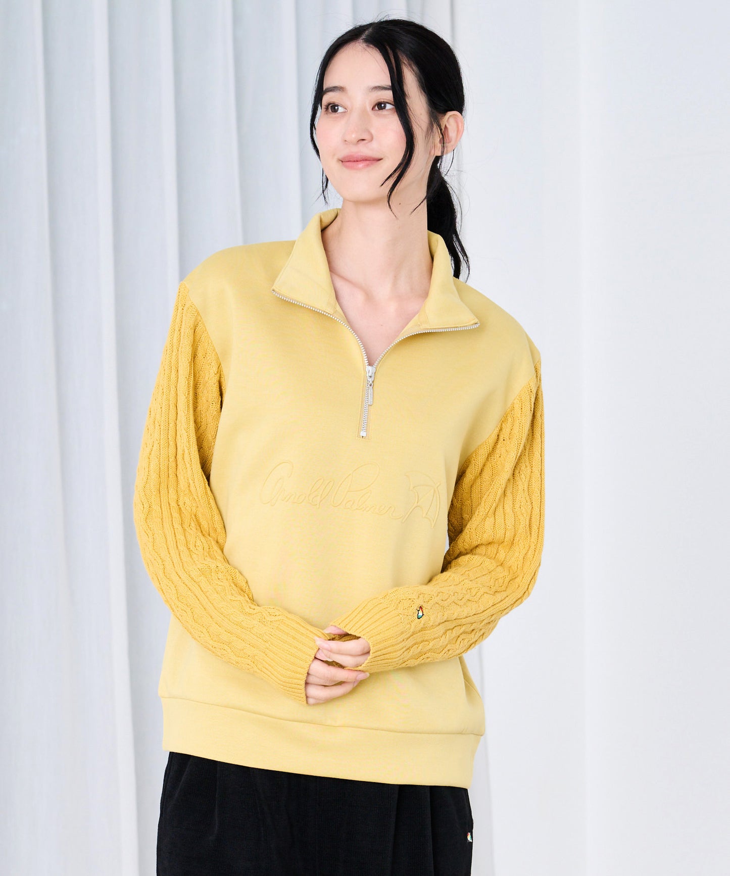 スウェット×ニット シェア ドッキングハーフジップ