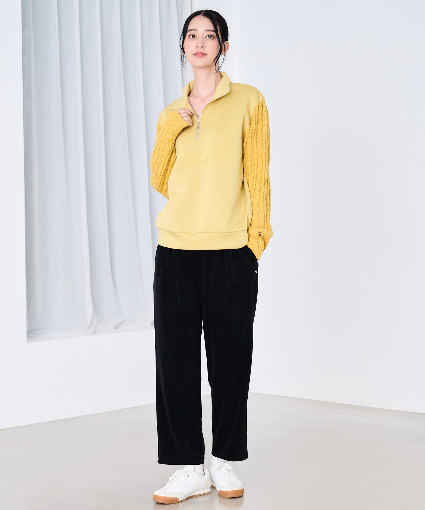 スウェット×ニット シェア ドッキングハーフジップ