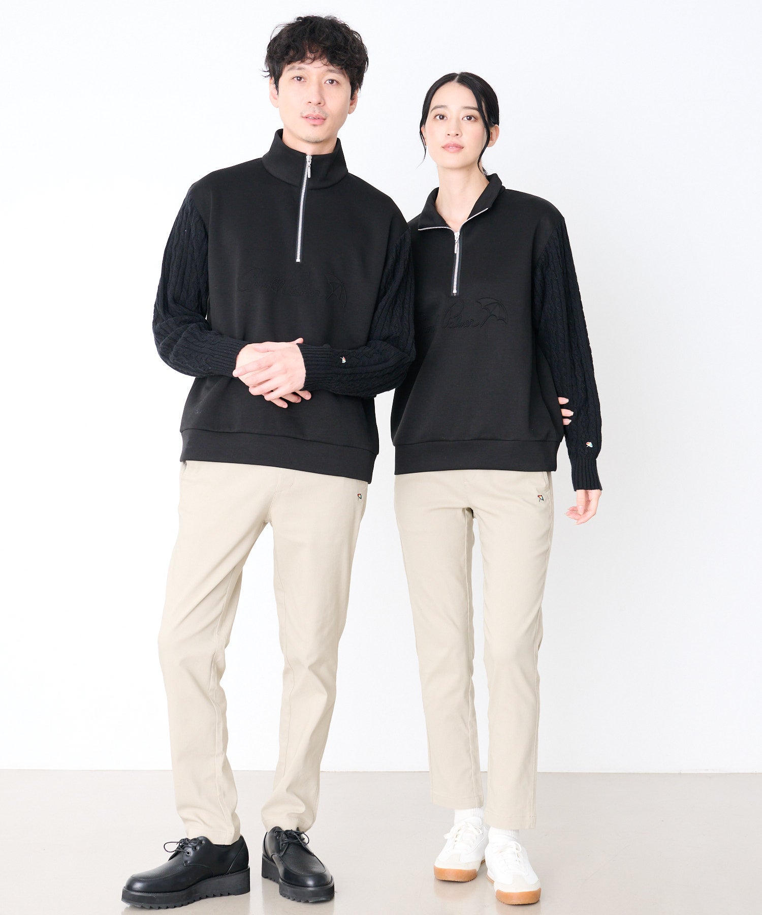 スウェット×ニット シェア ドッキングハーフジップ（スウェット/ユニ