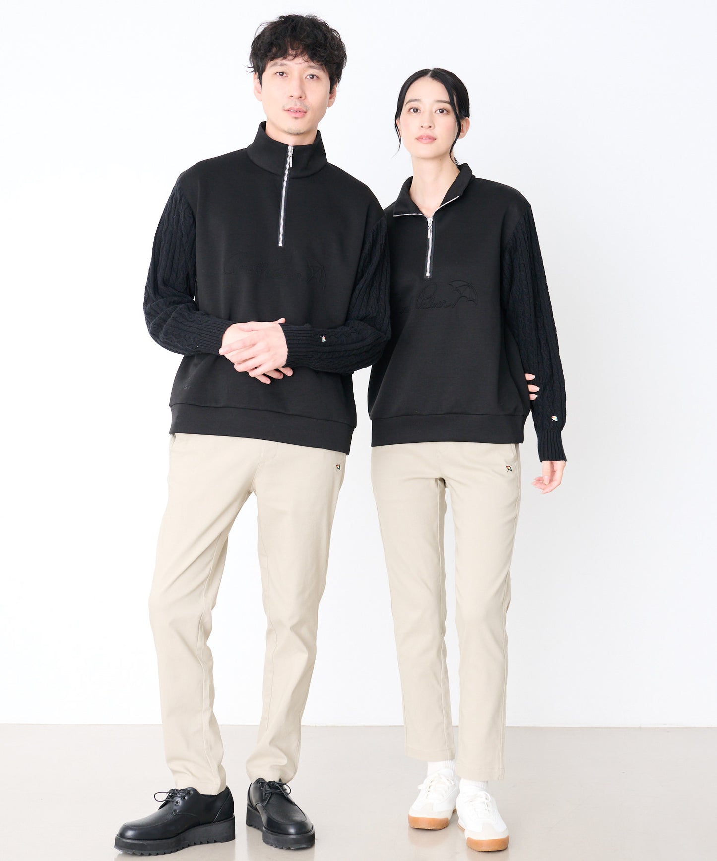 スウェット×ニット シェア ドッキングハーフジップ