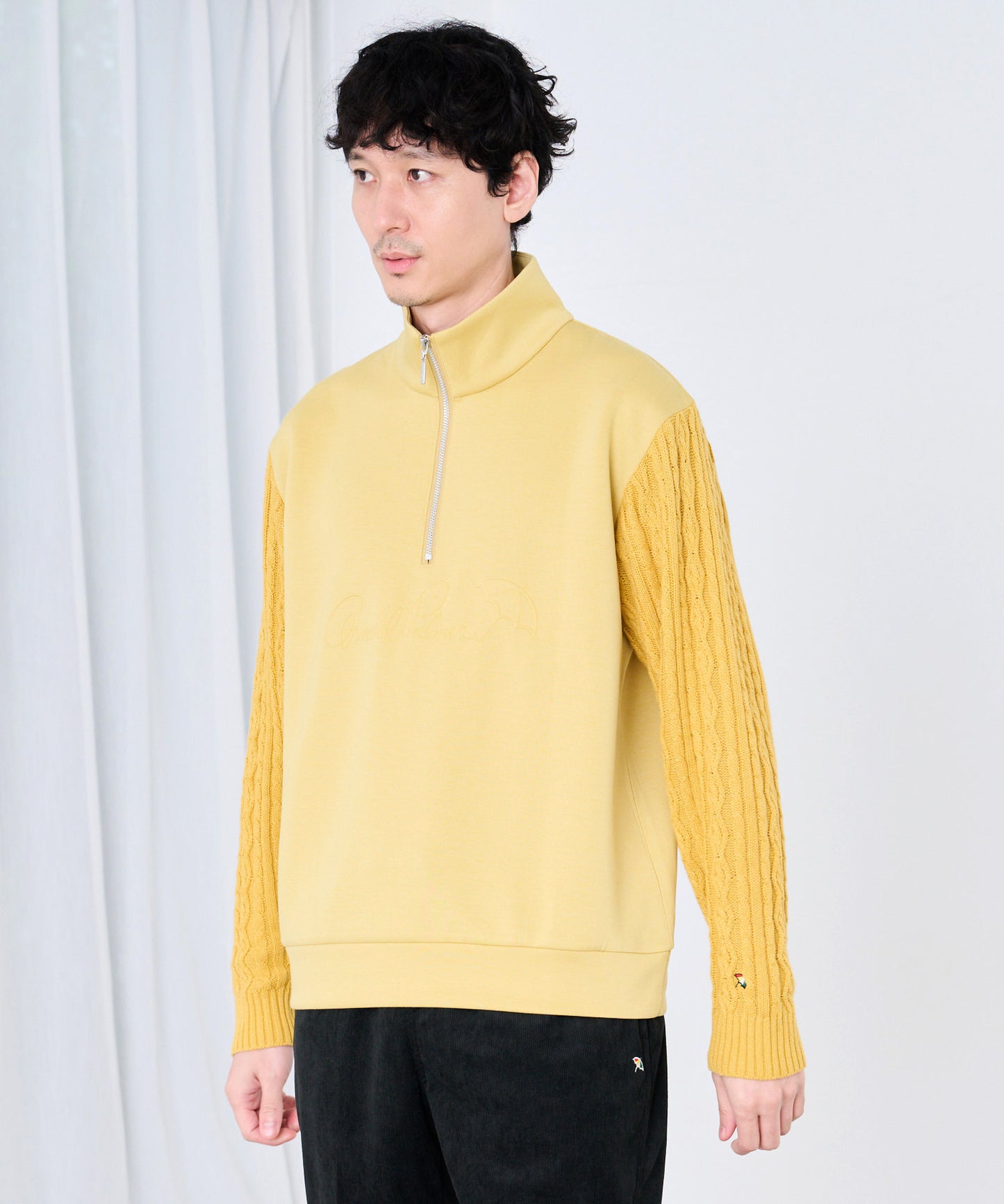 スウェット×ニット シェア ドッキングハーフジップ