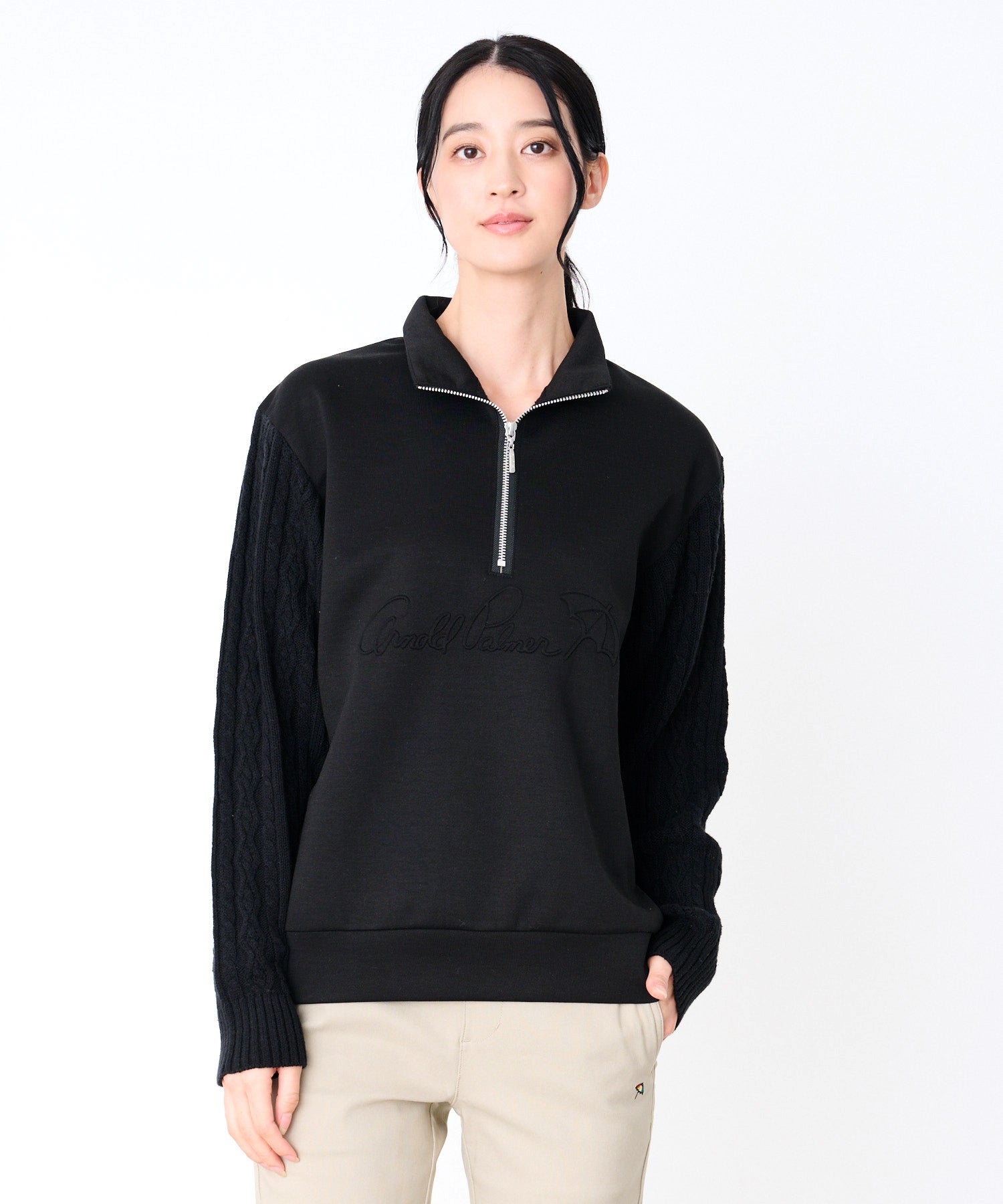 スウェット×ニット シェア ドッキングハーフジップ（スウェット/ユニ