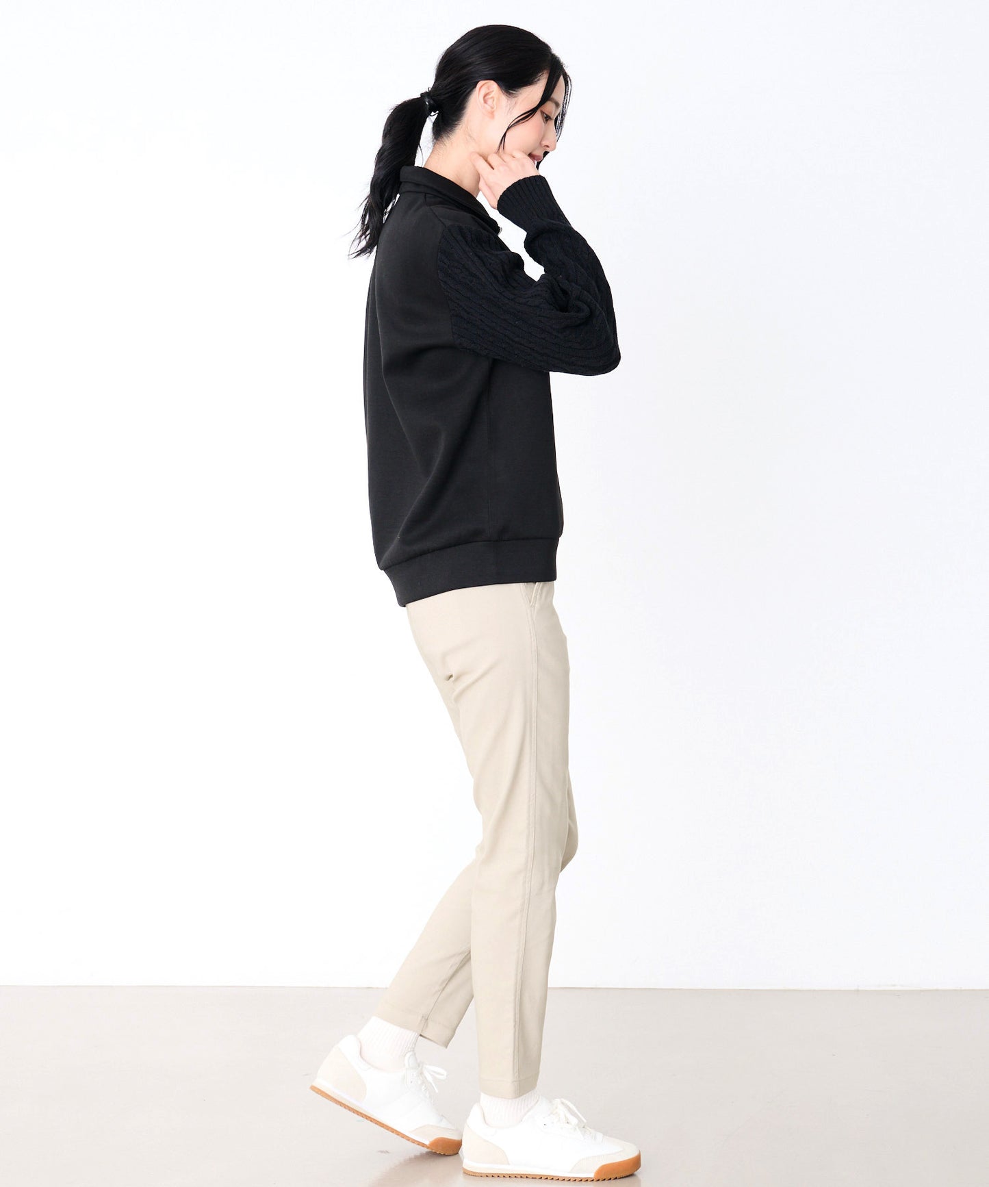 スウェット×ニット シェア ドッキングハーフジップ