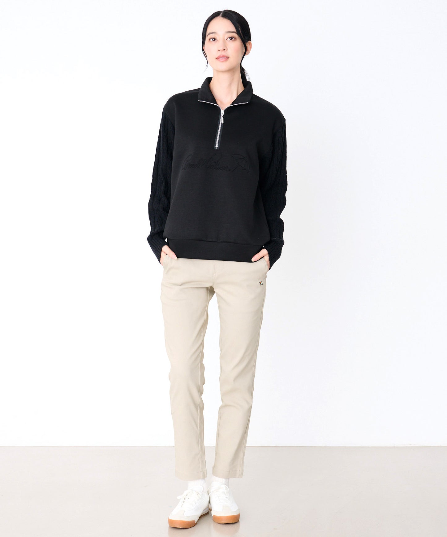 スウェット×ニット シェア ドッキングハーフジップ