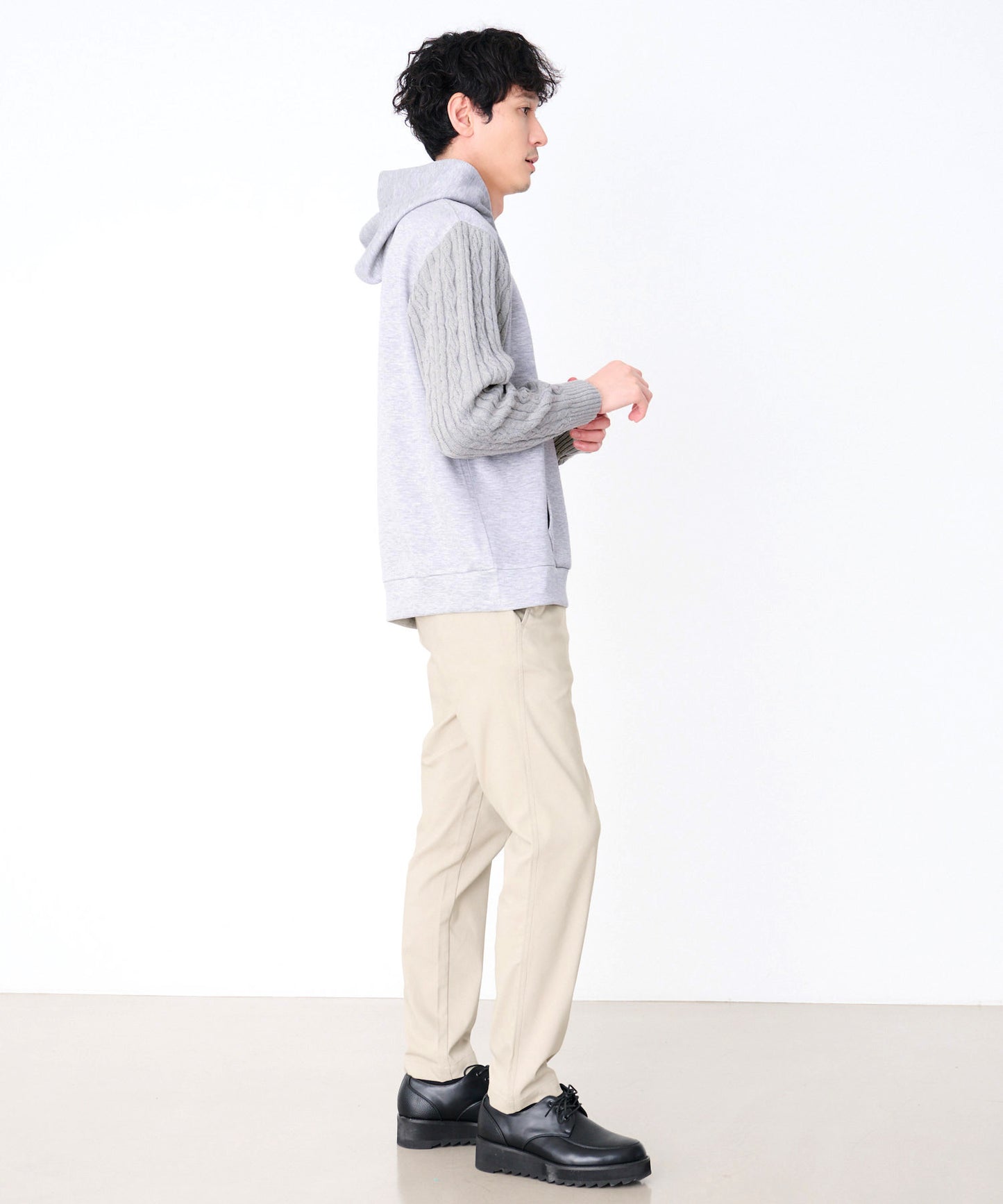 スウェット×ニット シェア ドッキングフーディ