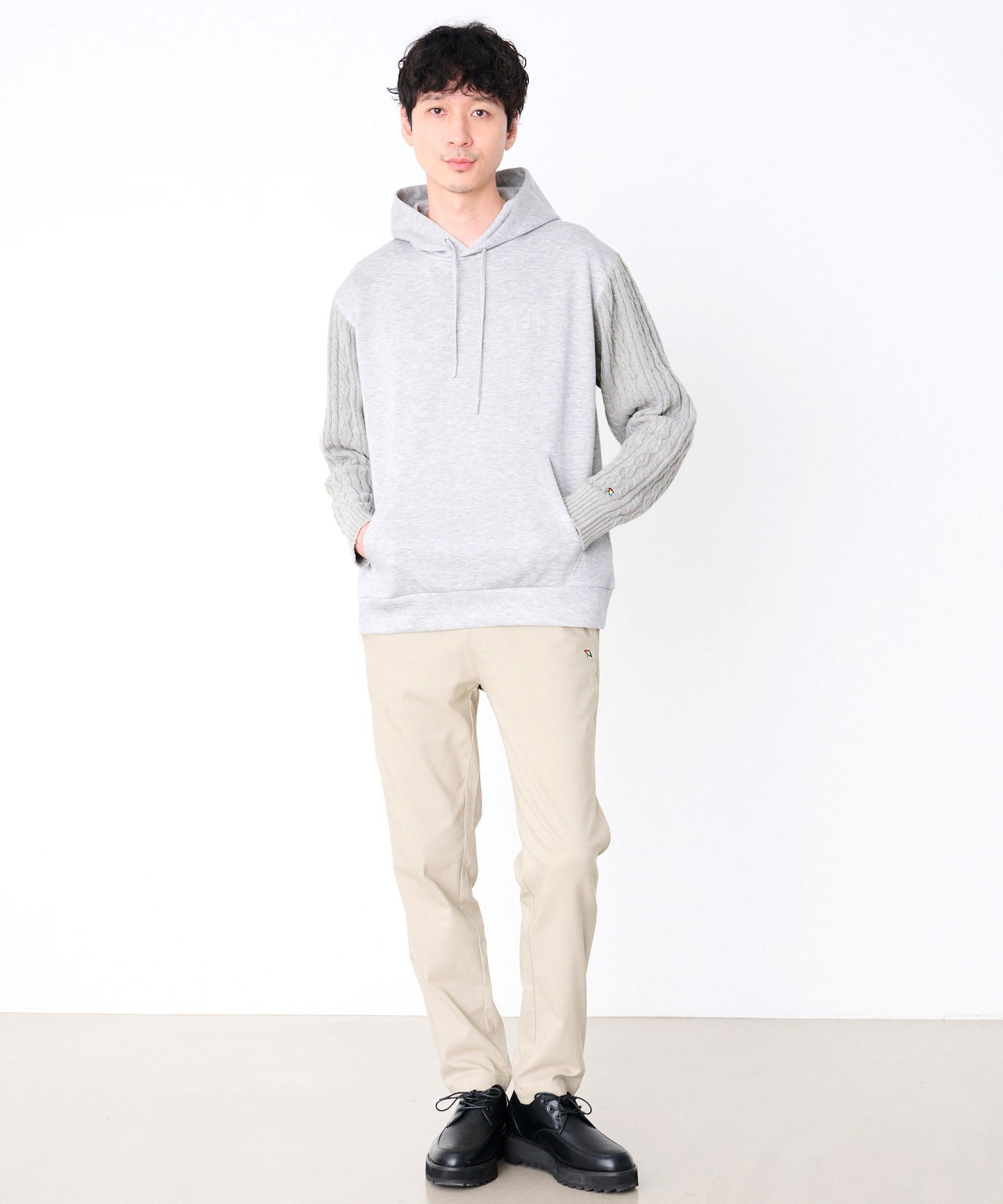 スウェット×ニット シェア ドッキングフーディ