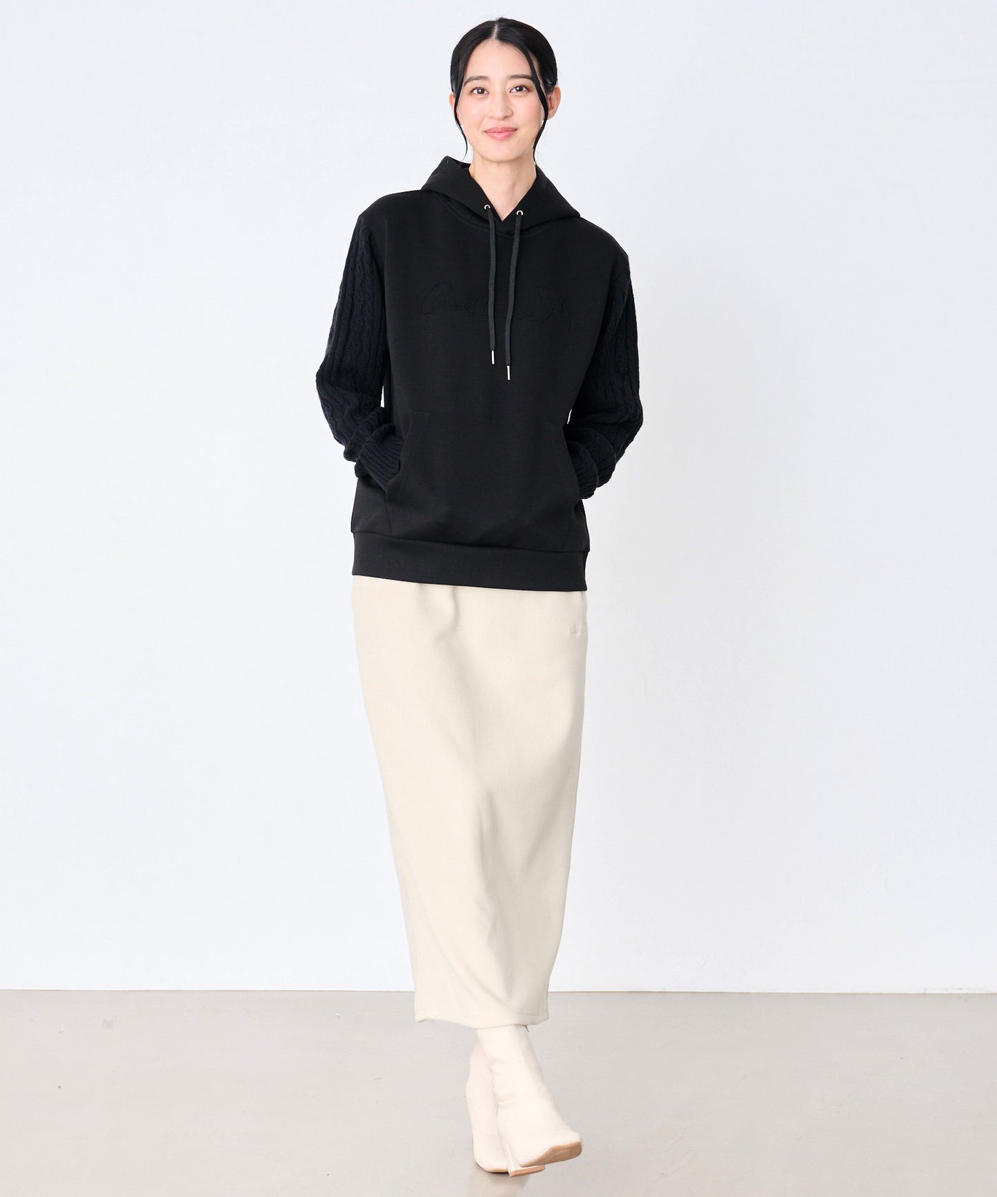 スウェット×ニット シェア ドッキングフーディ