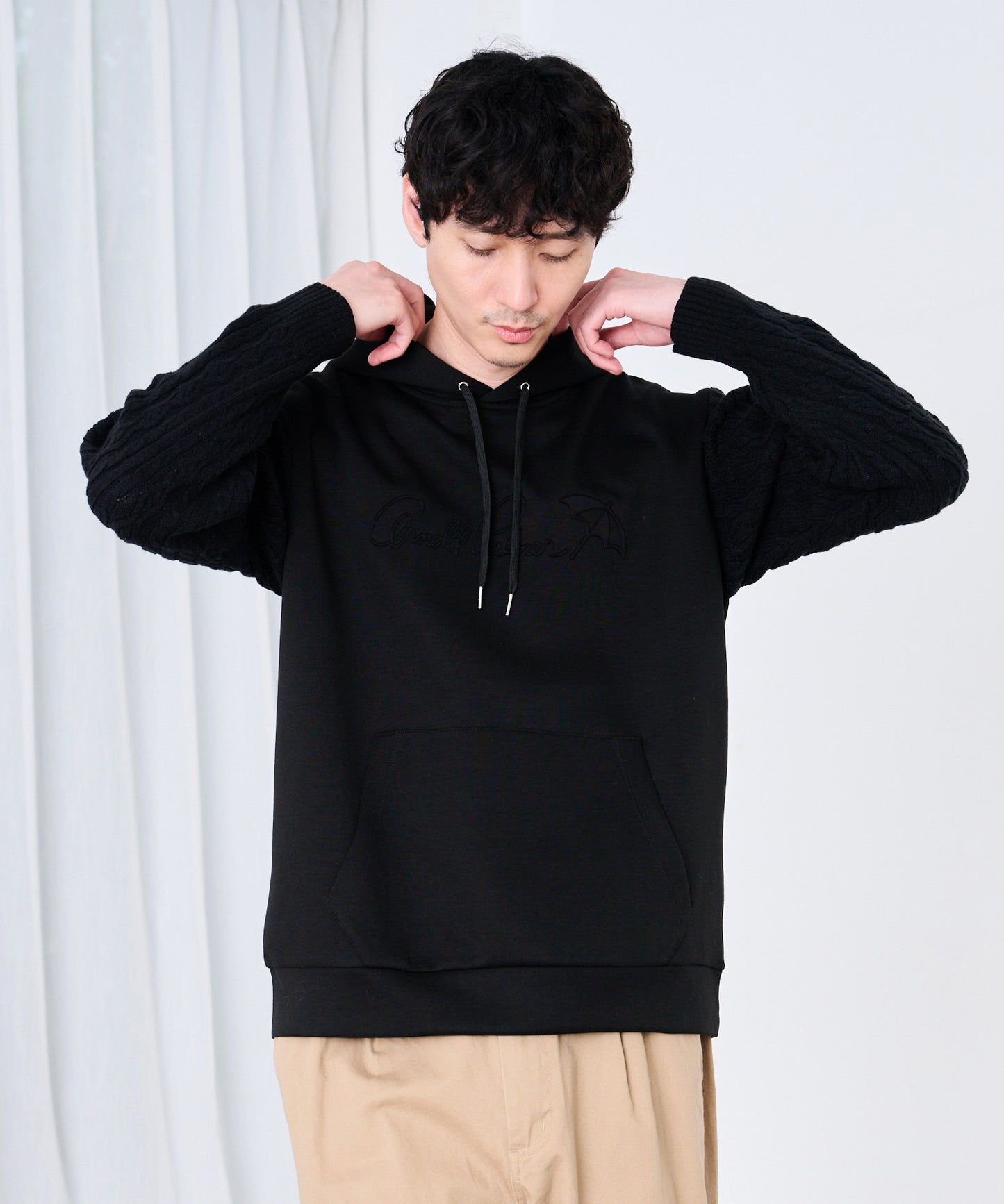 スウェット×ニット シェア ドッキングフーディ