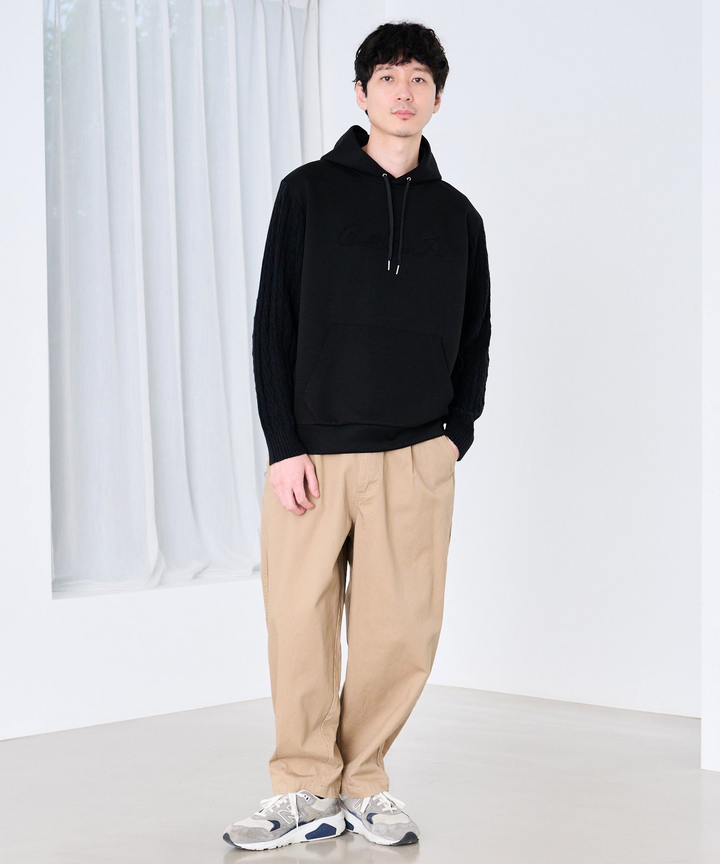 スウェット×ニット シェア ドッキングフーディ
