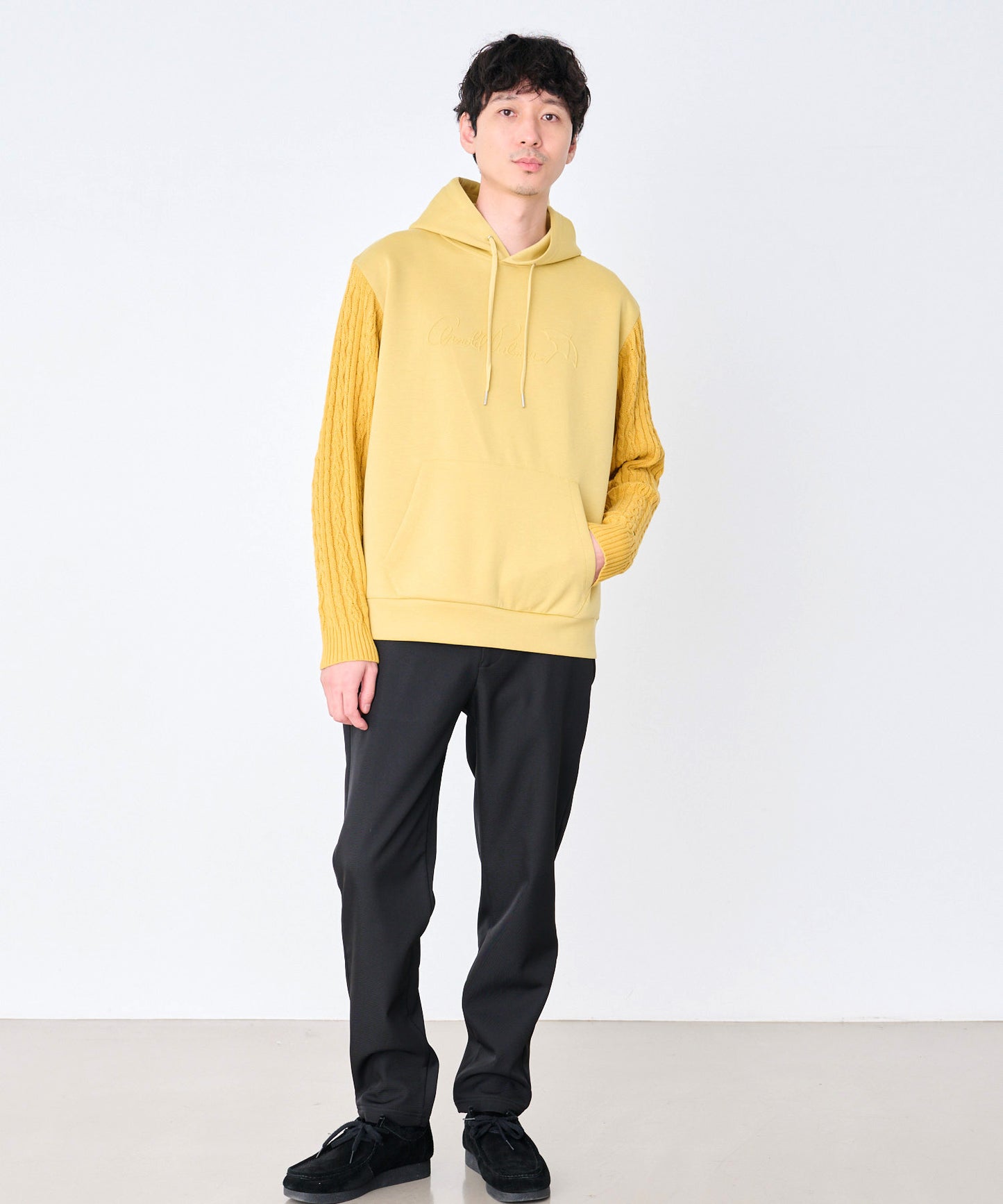 スウェット×ニット シェア ドッキングフーディ