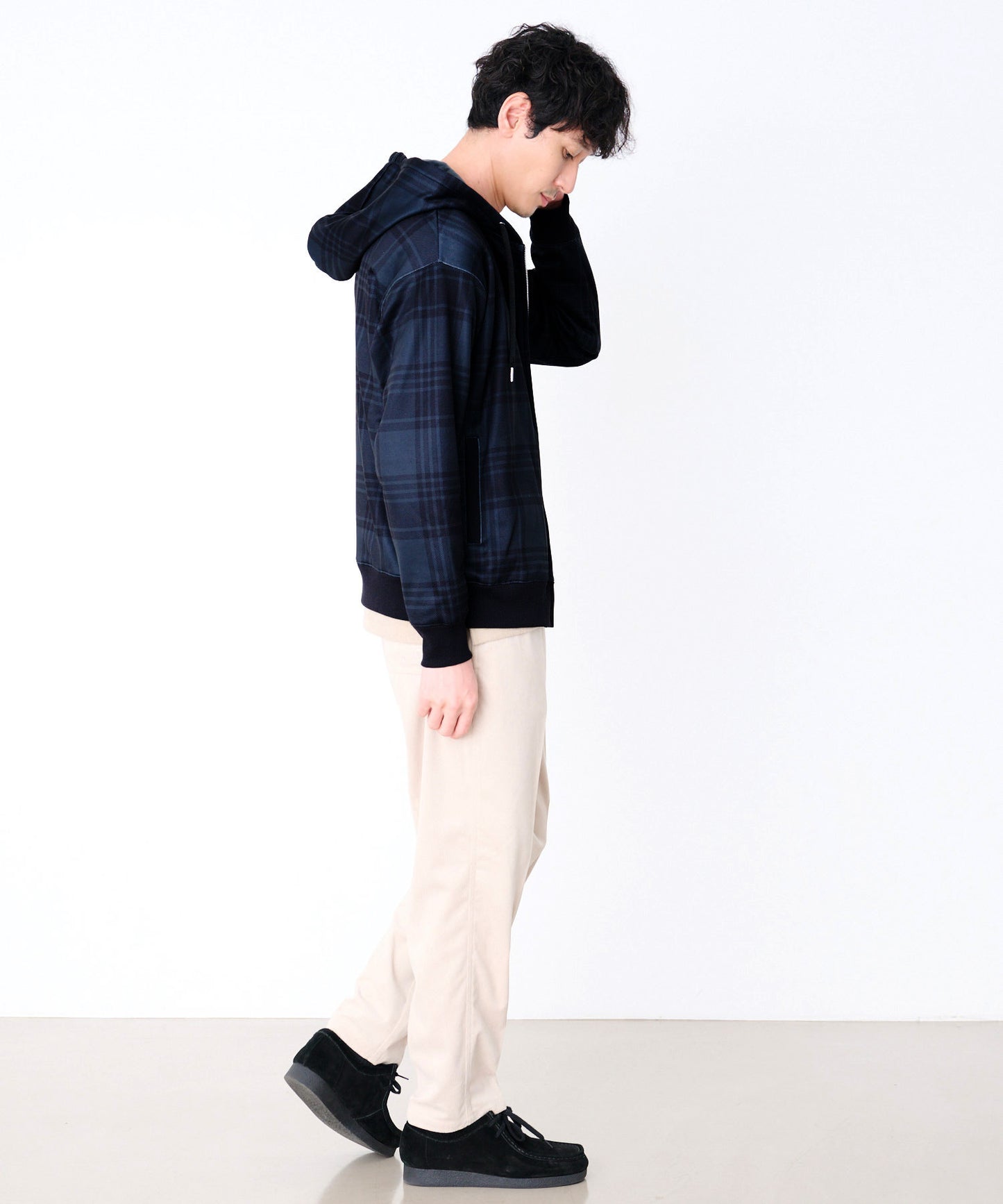 ピーチシャギー シェア チェックプリント ジップパーカー