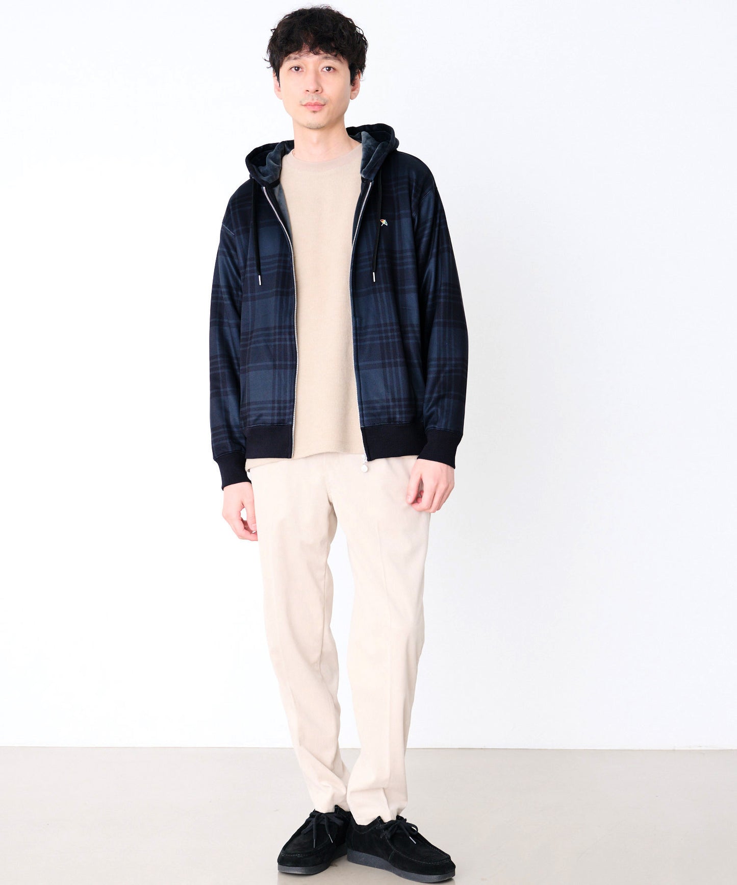 ピーチシャギー シェア チェックプリント ジップパーカー