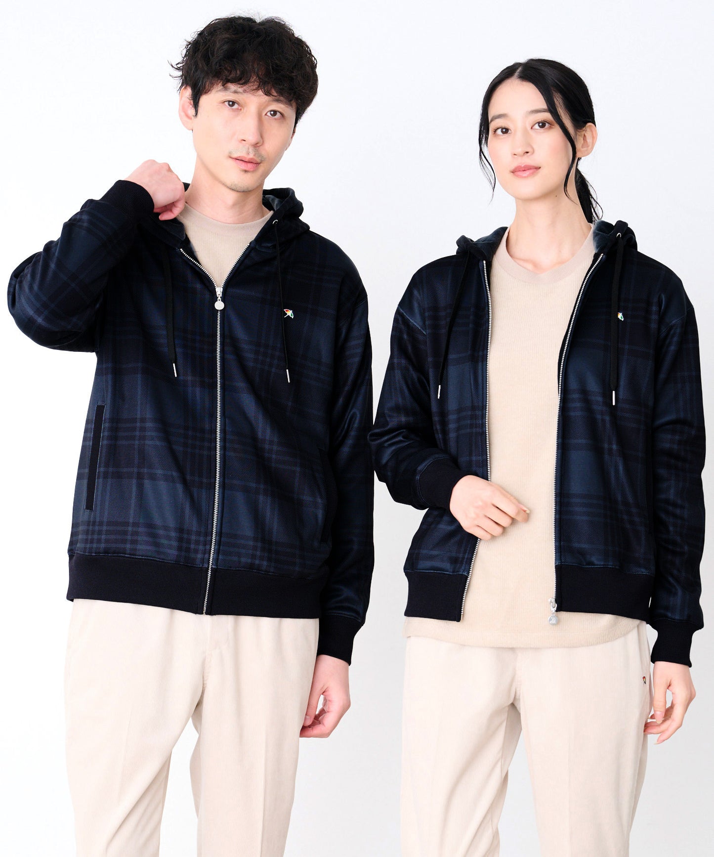 ピーチシャギー シェア チェックプリント ジップパーカー