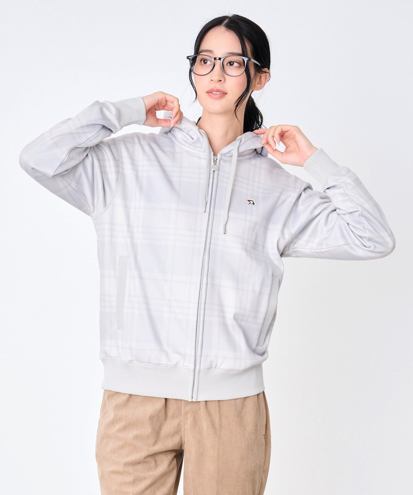 ピーチシャギー シェア チェックプリント ジップパーカー