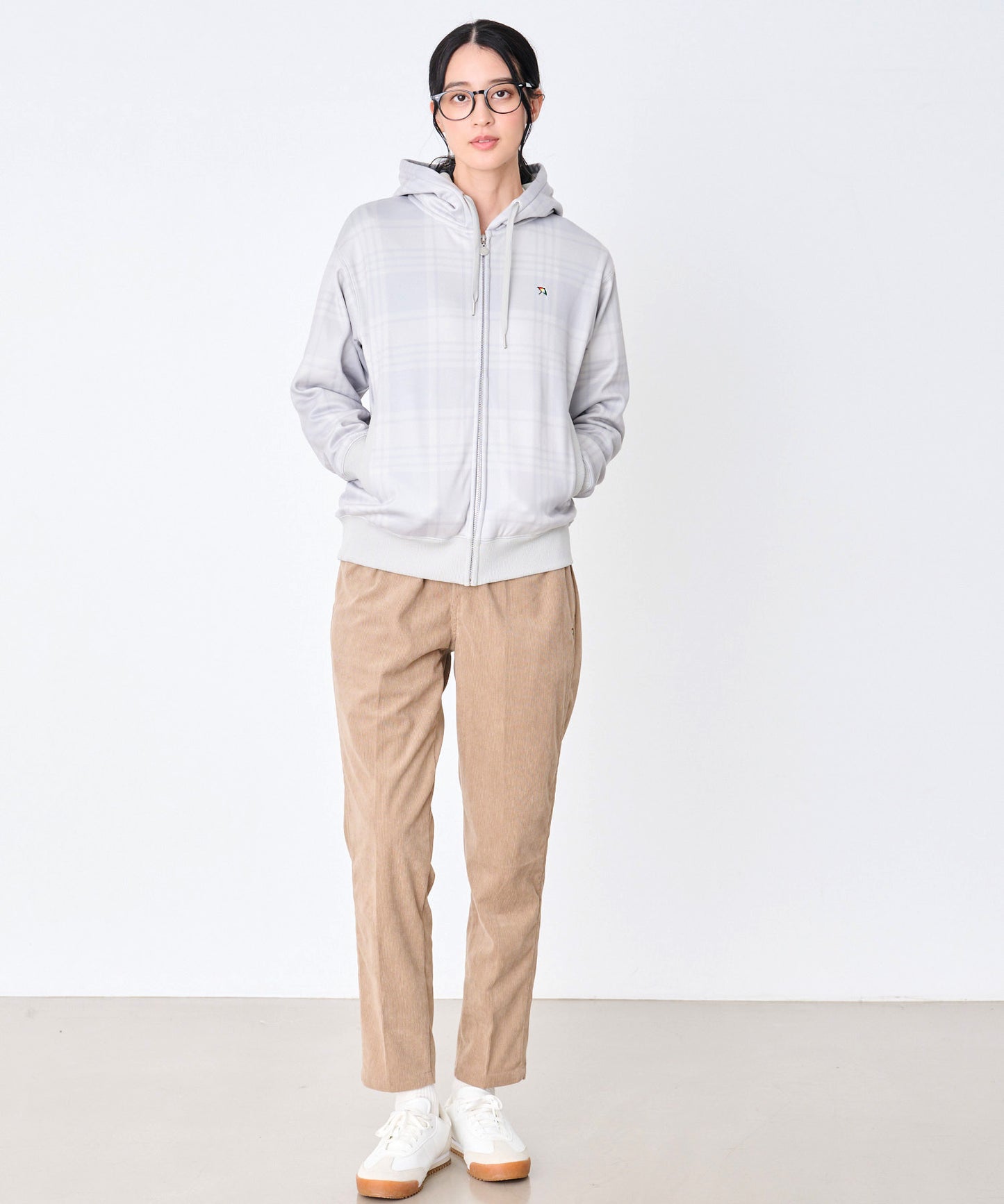 ピーチシャギー シェア チェックプリント ジップパーカー