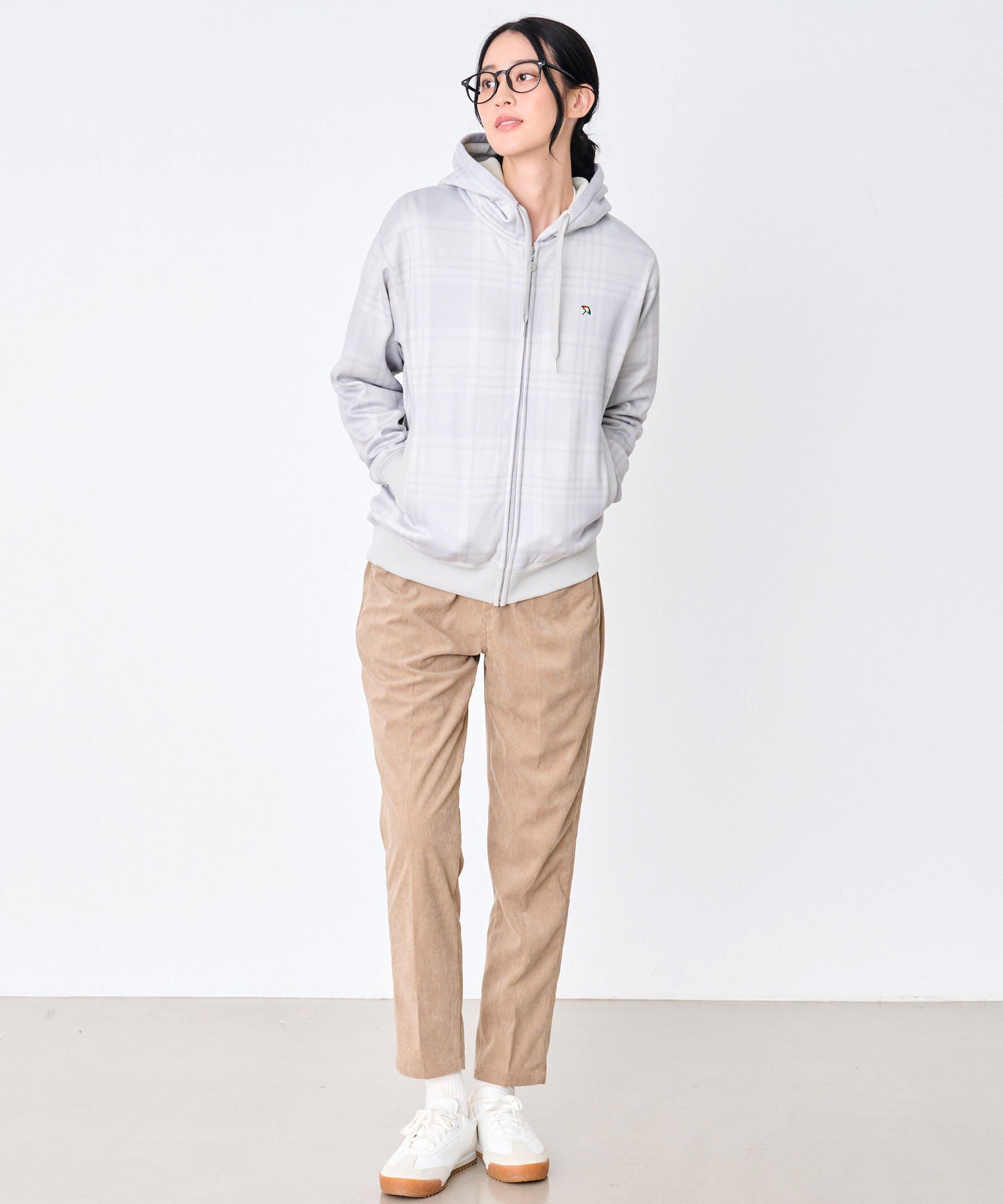 ピーチシャギー シェア チェックプリント ジップパーカー