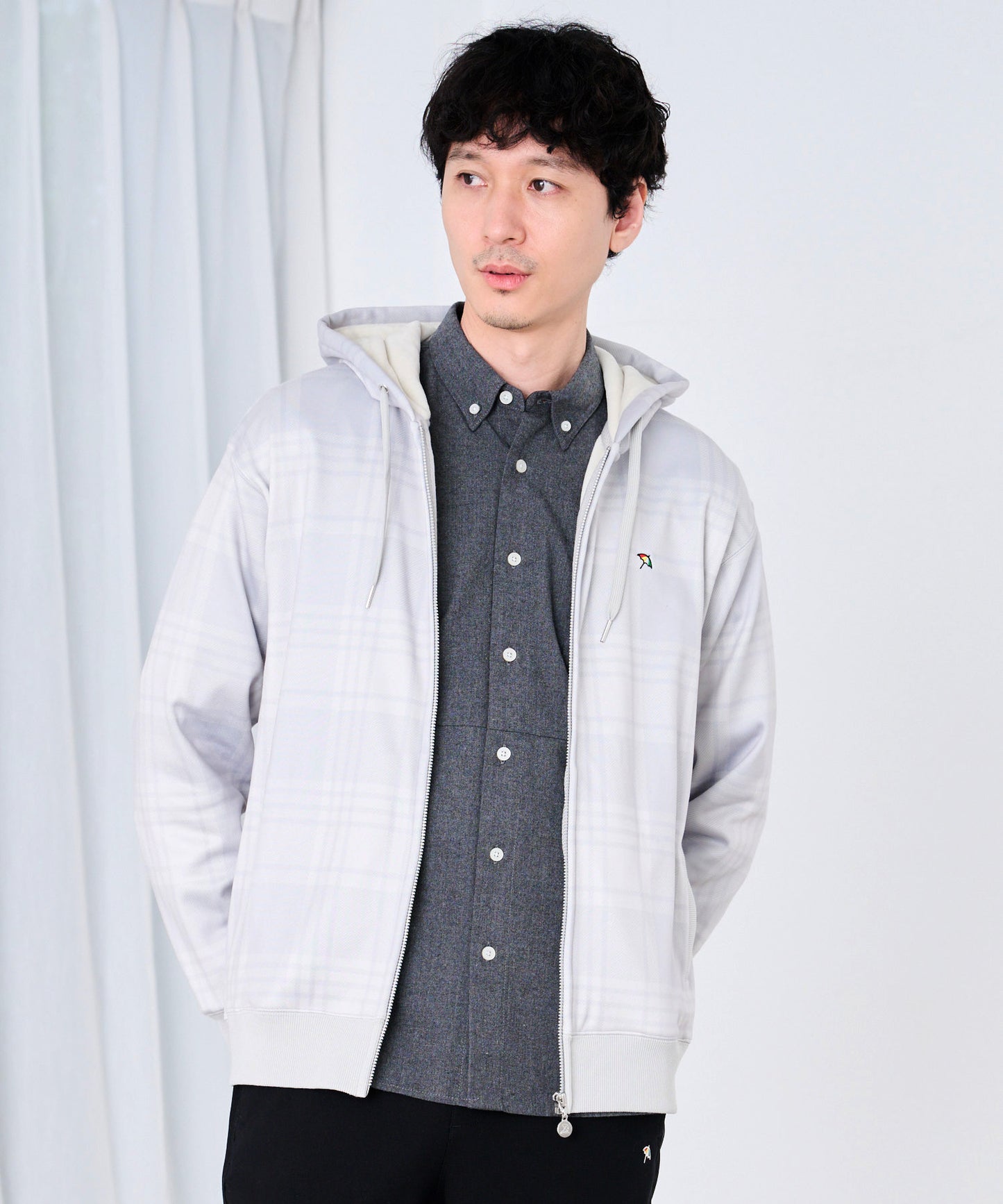 ピーチシャギー シェア チェックプリント ジップパーカー