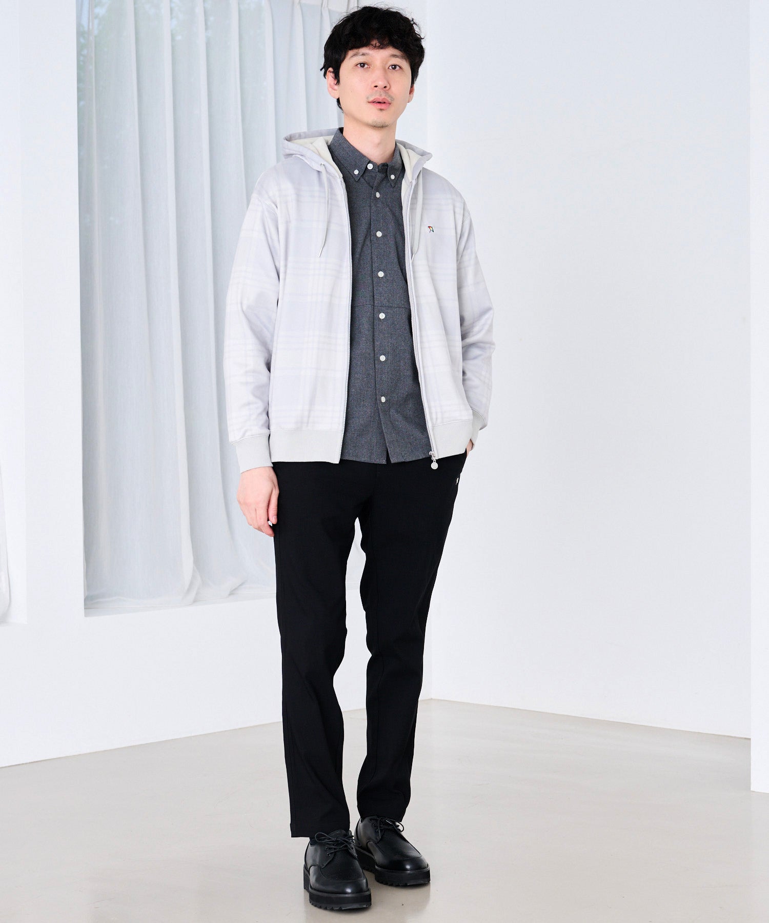 ピーチシャギー シェア チェックプリント ジップパーカー（パーカー