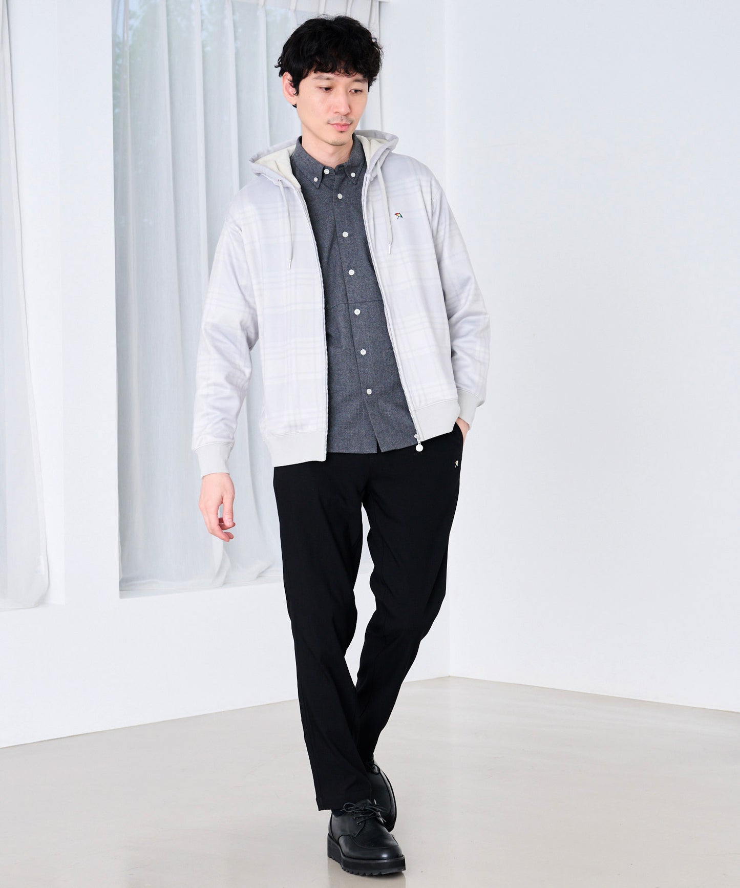 ピーチシャギー シェア チェックプリント ジップパーカー