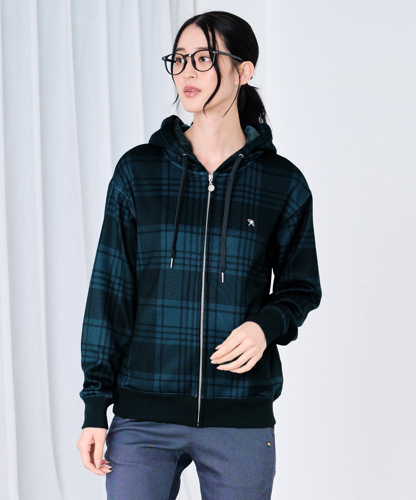 ピーチシャギー シェア チェックプリント ジップパーカー