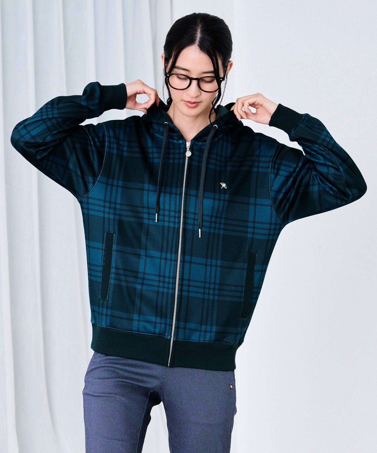 ピーチシャギー シェア チェックプリント ジップパーカー