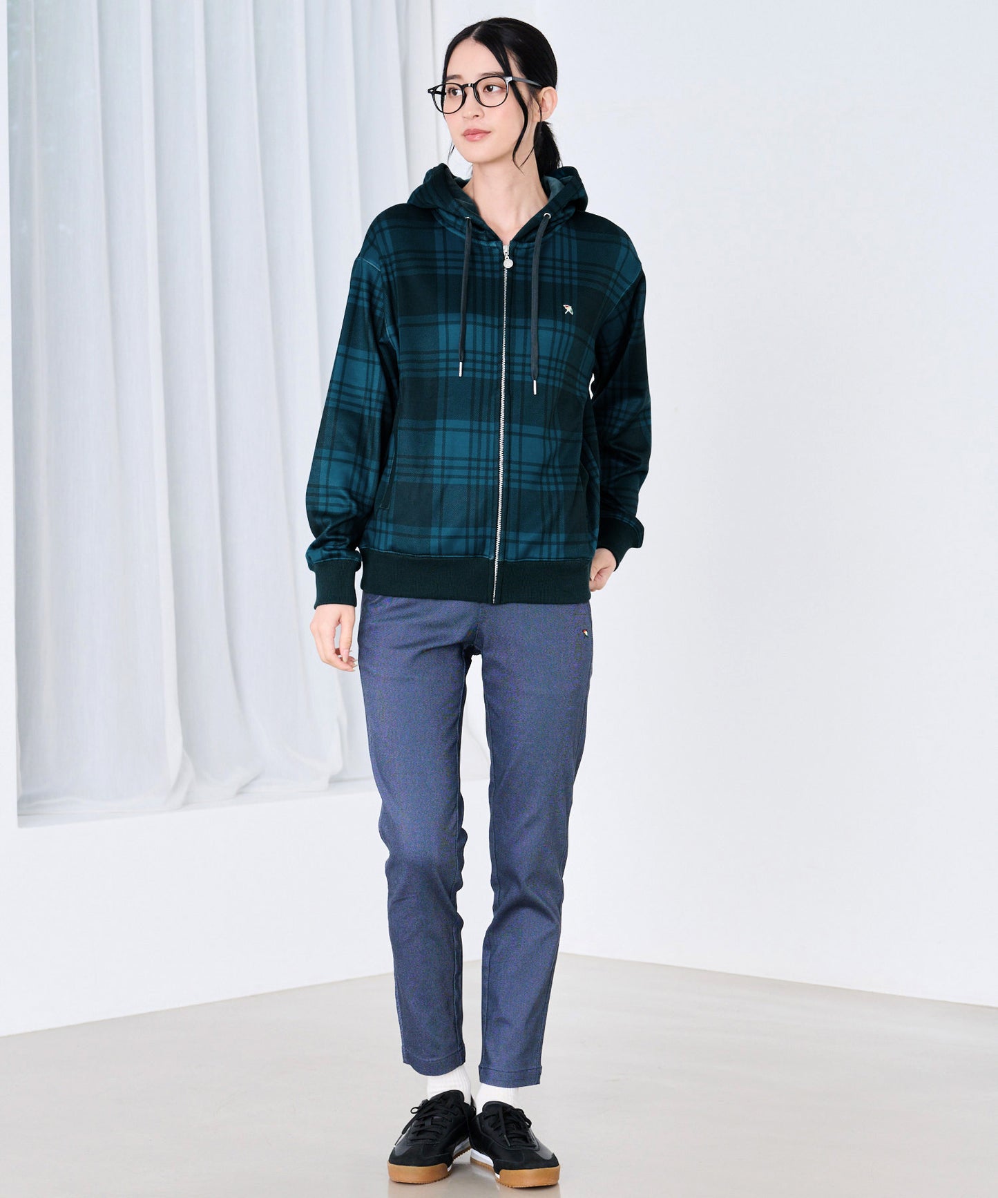 ピーチシャギー シェア チェックプリント ジップパーカー