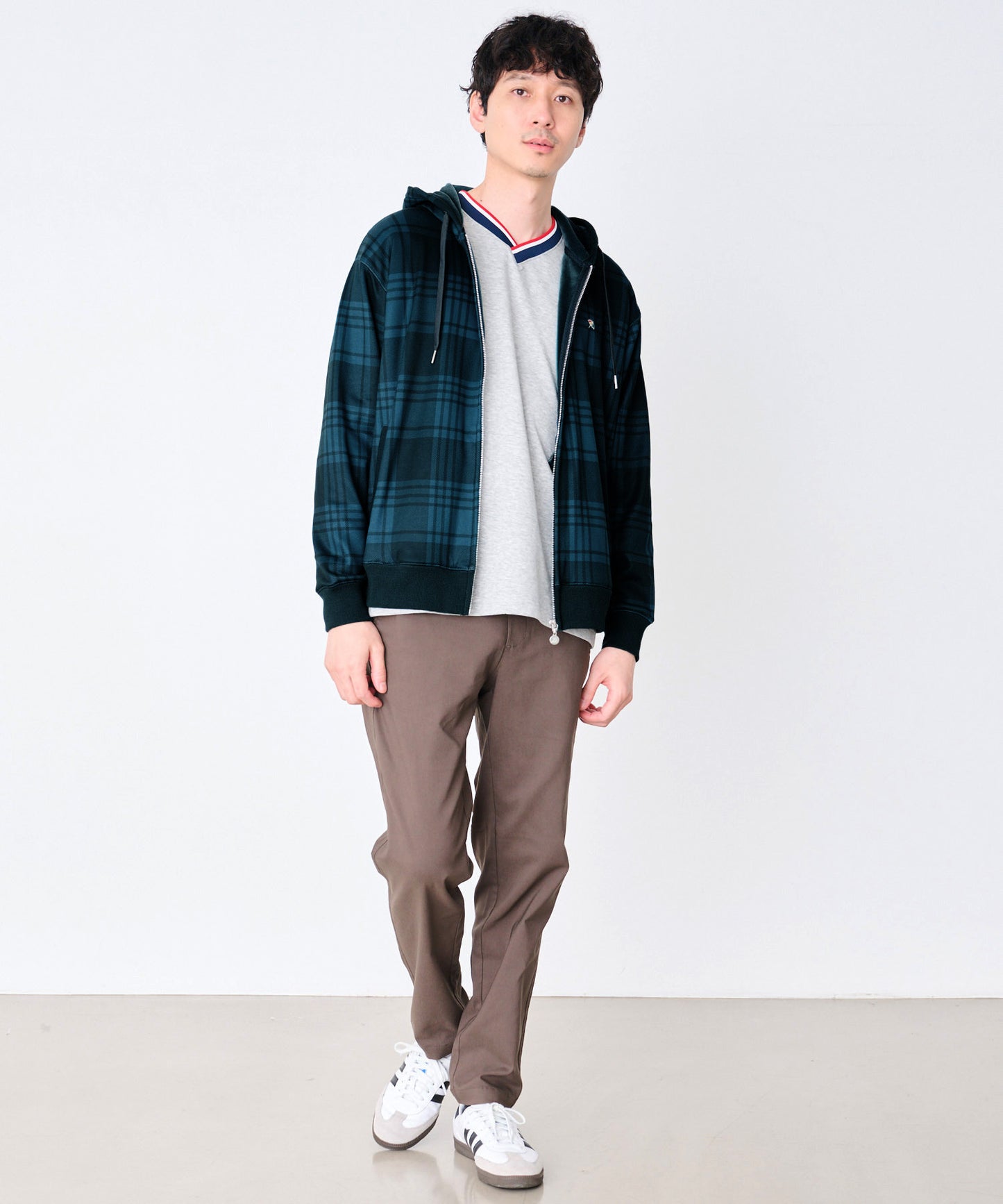 ピーチシャギー シェア チェックプリント ジップパーカー