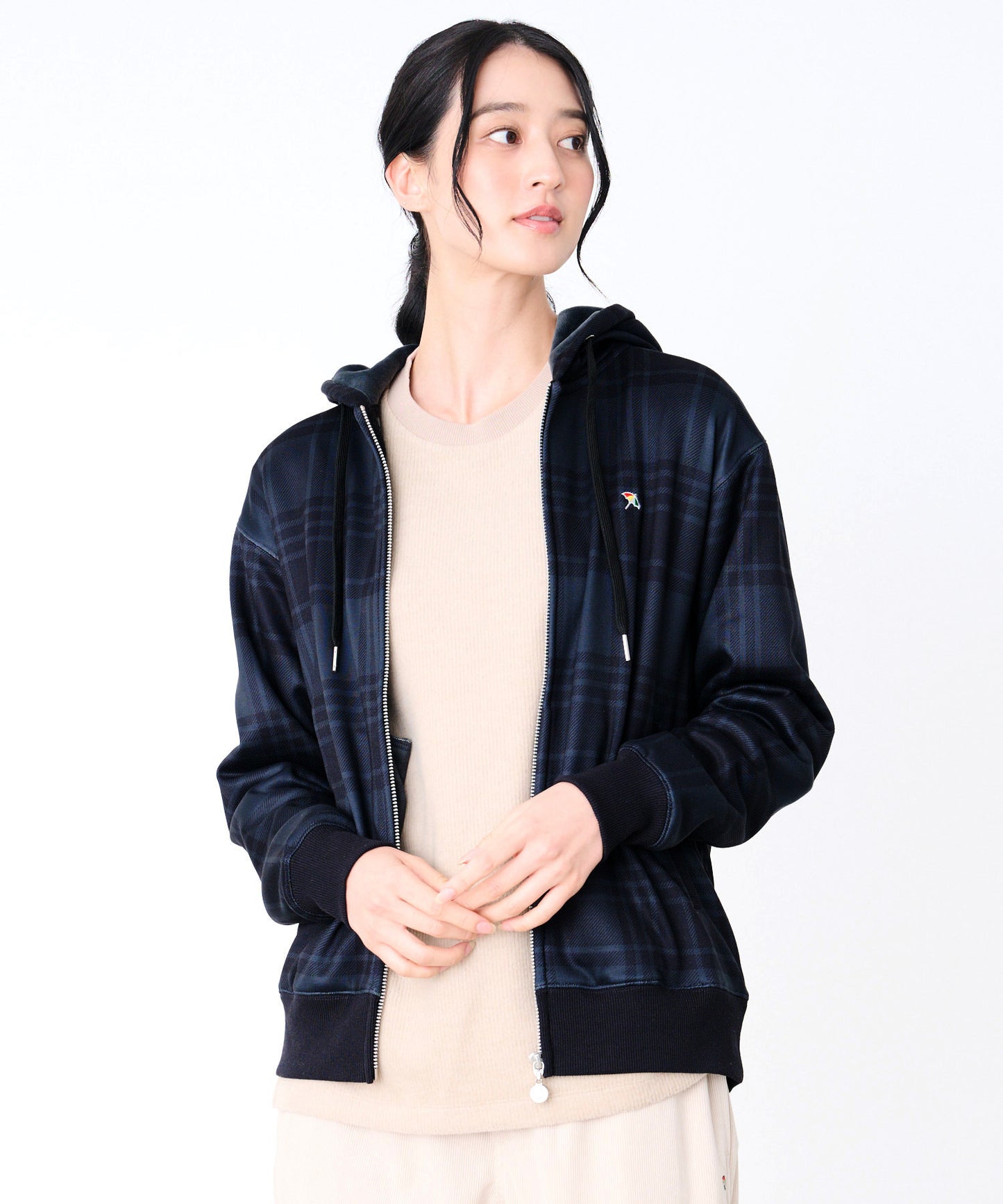 ピーチシャギー シェア チェックプリント ジップパーカー