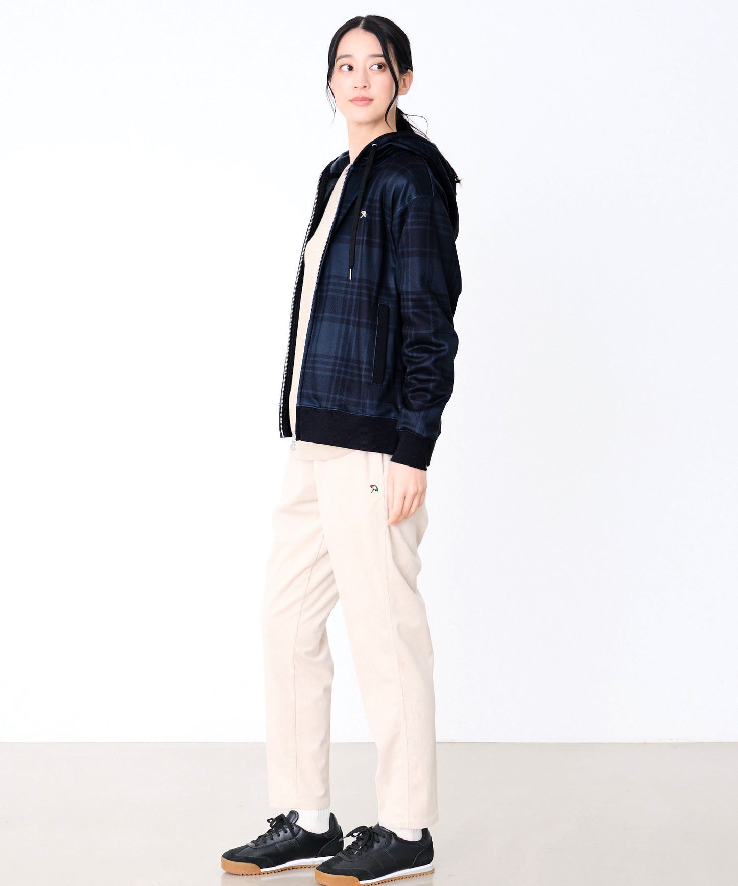 ピーチシャギー シェア チェックプリント ジップパーカー