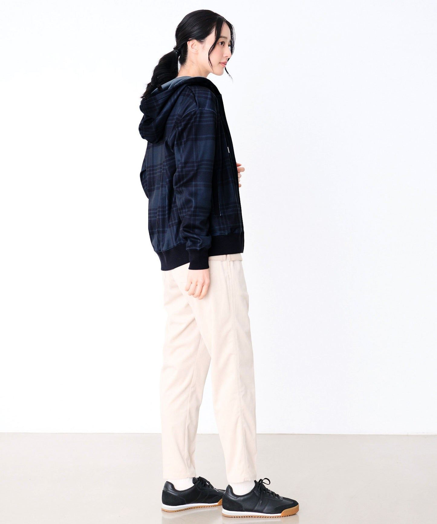 ピーチシャギー シェア チェックプリント ジップパーカー