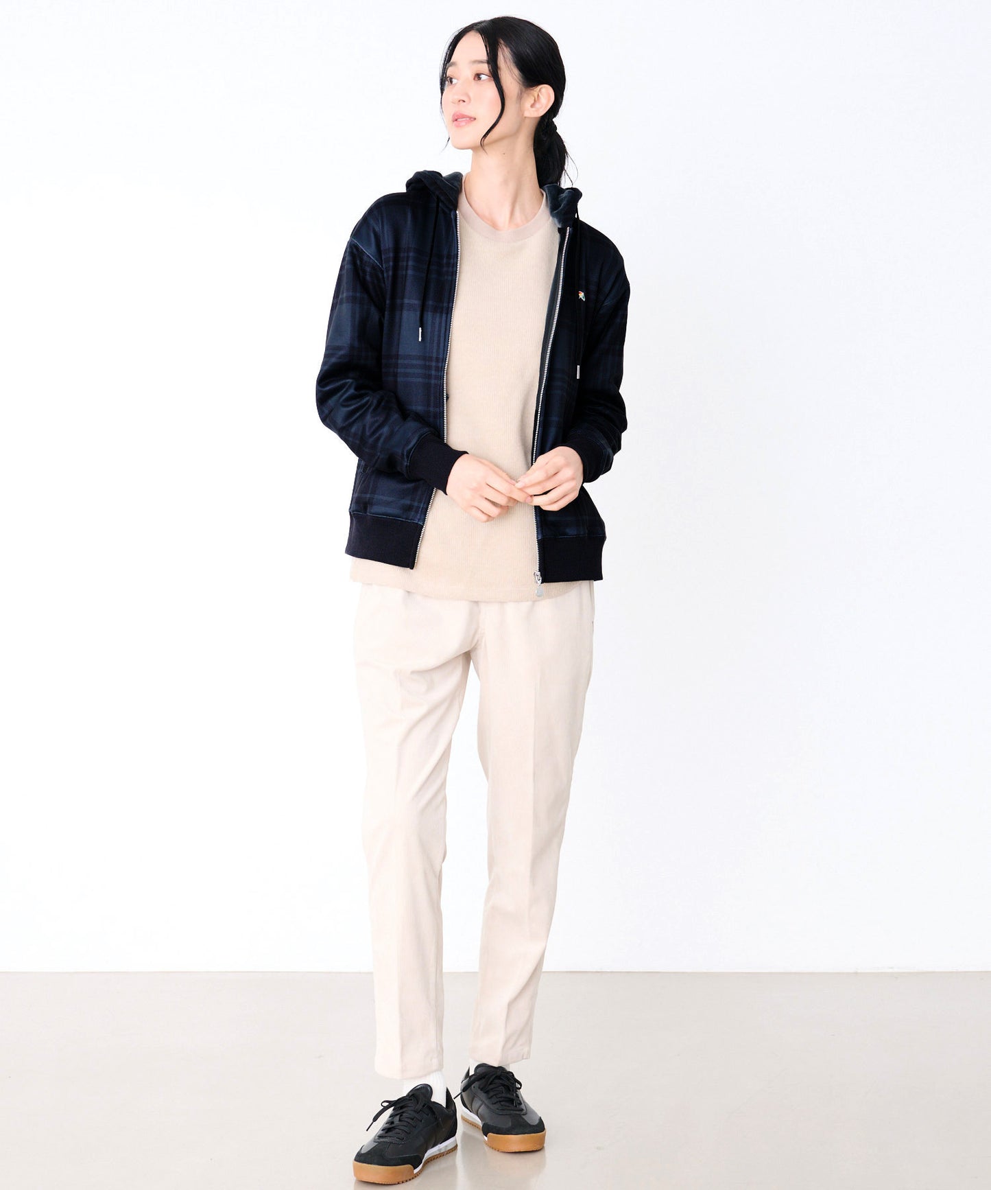 ピーチシャギー シェア チェックプリント ジップパーカー