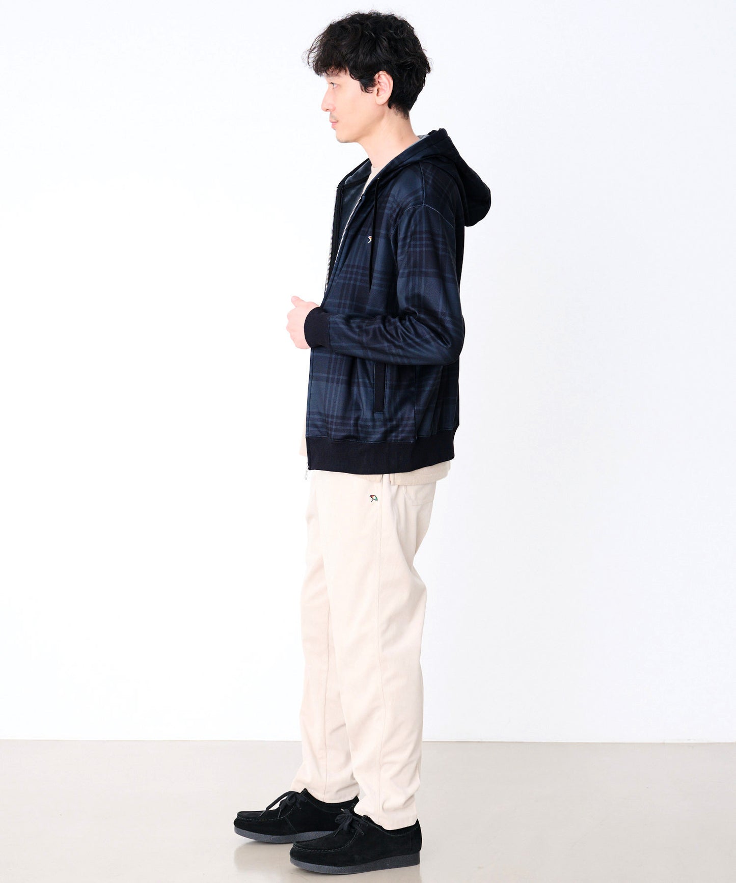 ピーチシャギー シェア チェックプリント ジップパーカー