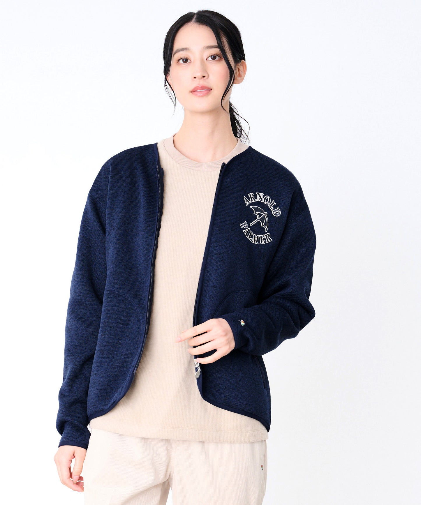 ニットフリース シェア ジップカーディガン