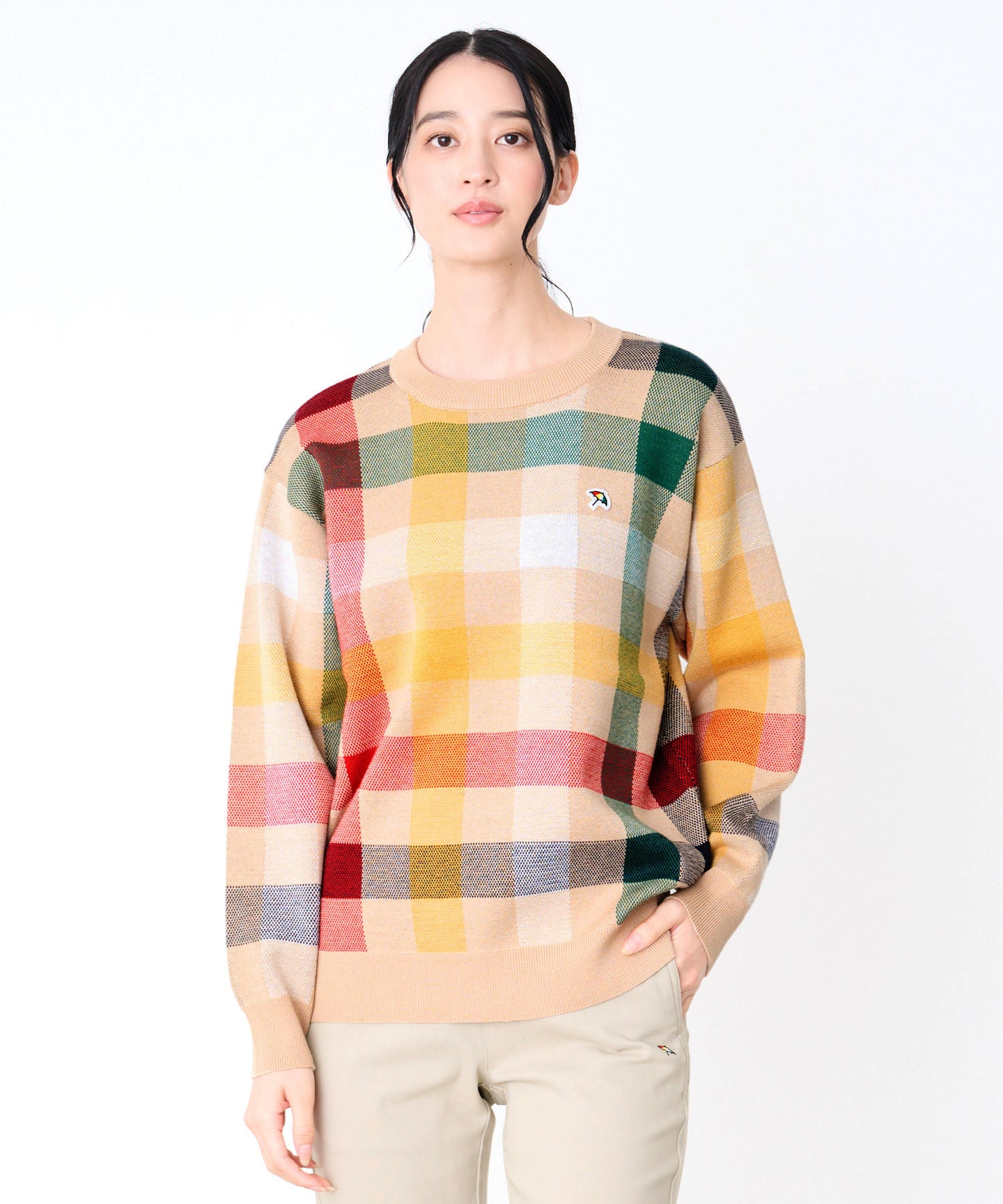 パーマーチェック ジャガードニット プルオーバー ベージュ