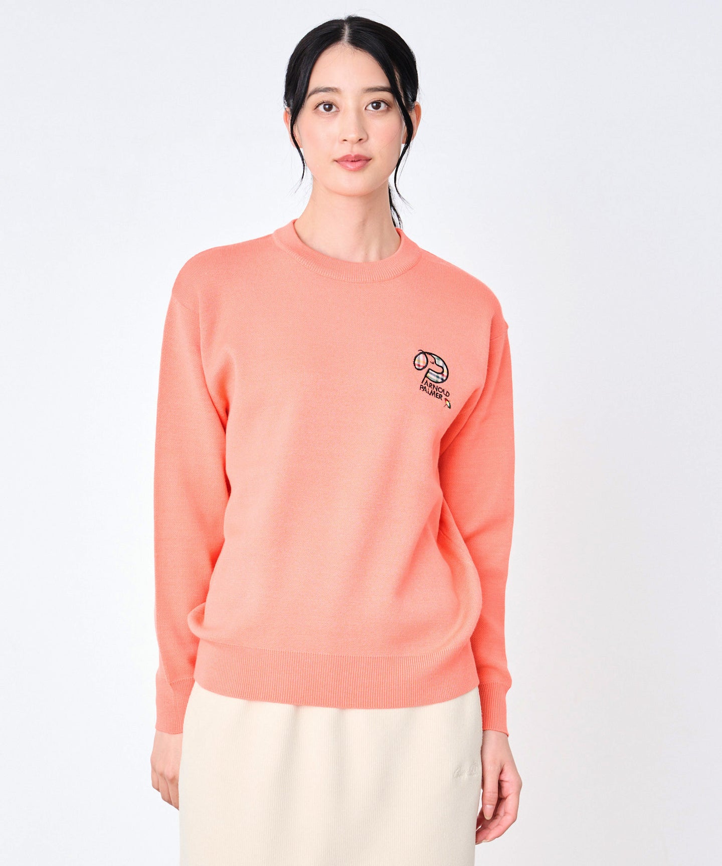 ジャガードロゴニット プルオーバー サーモンピンク