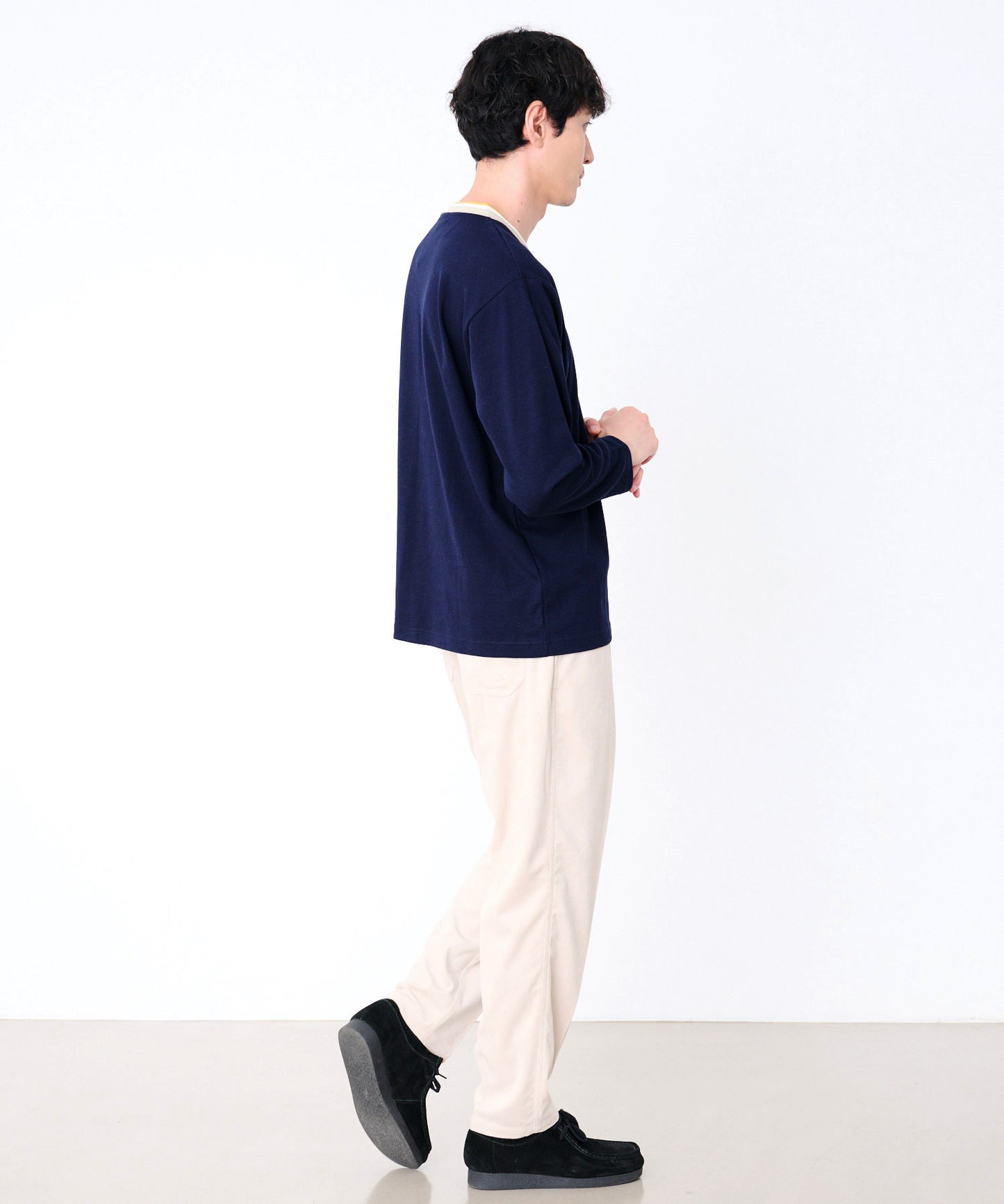 【予約】シェア カラ―リブライン Vネック ロングスリーブTシャツ