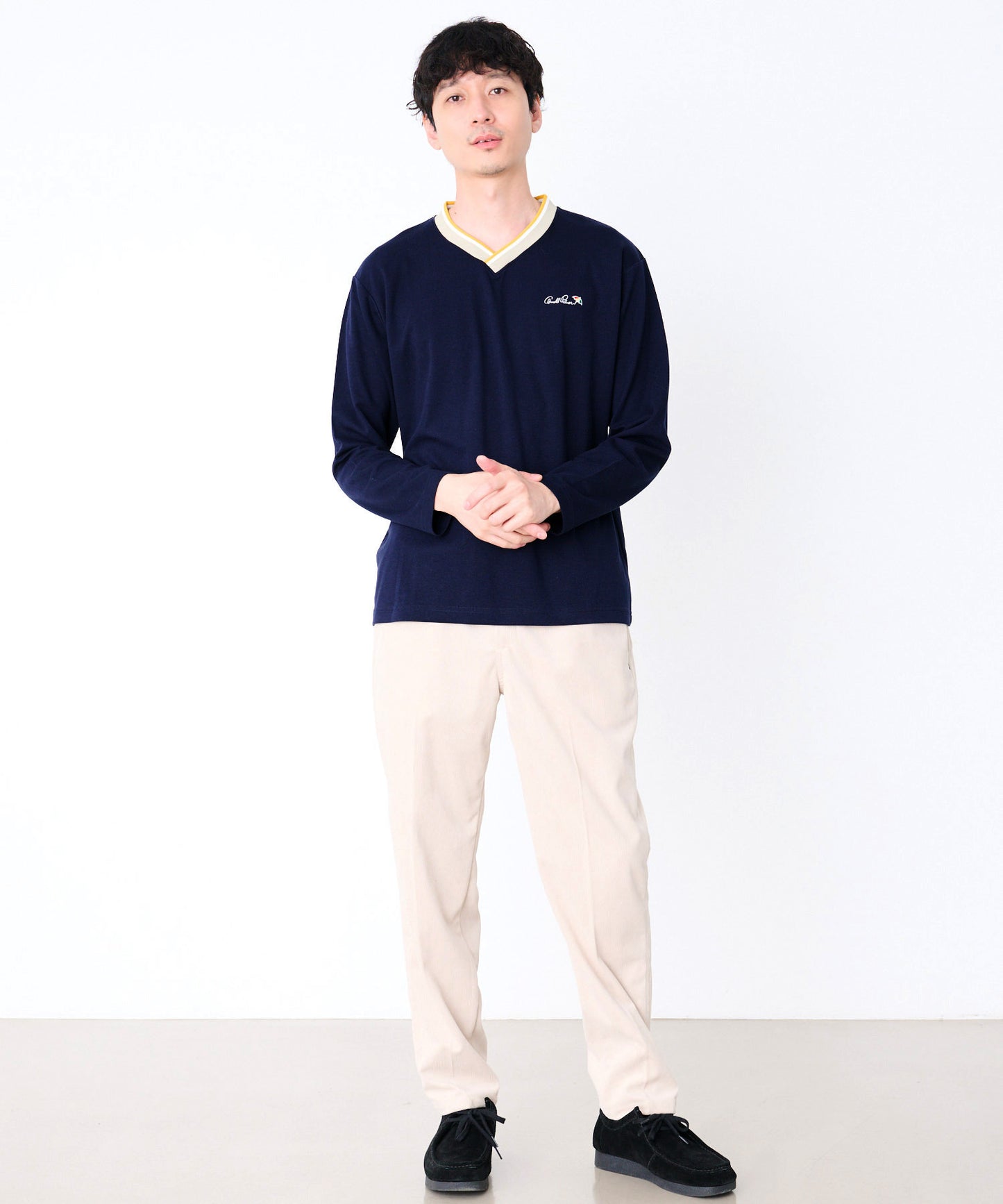 【予約】シェア カラ―リブライン Vネック ロングスリーブTシャツ