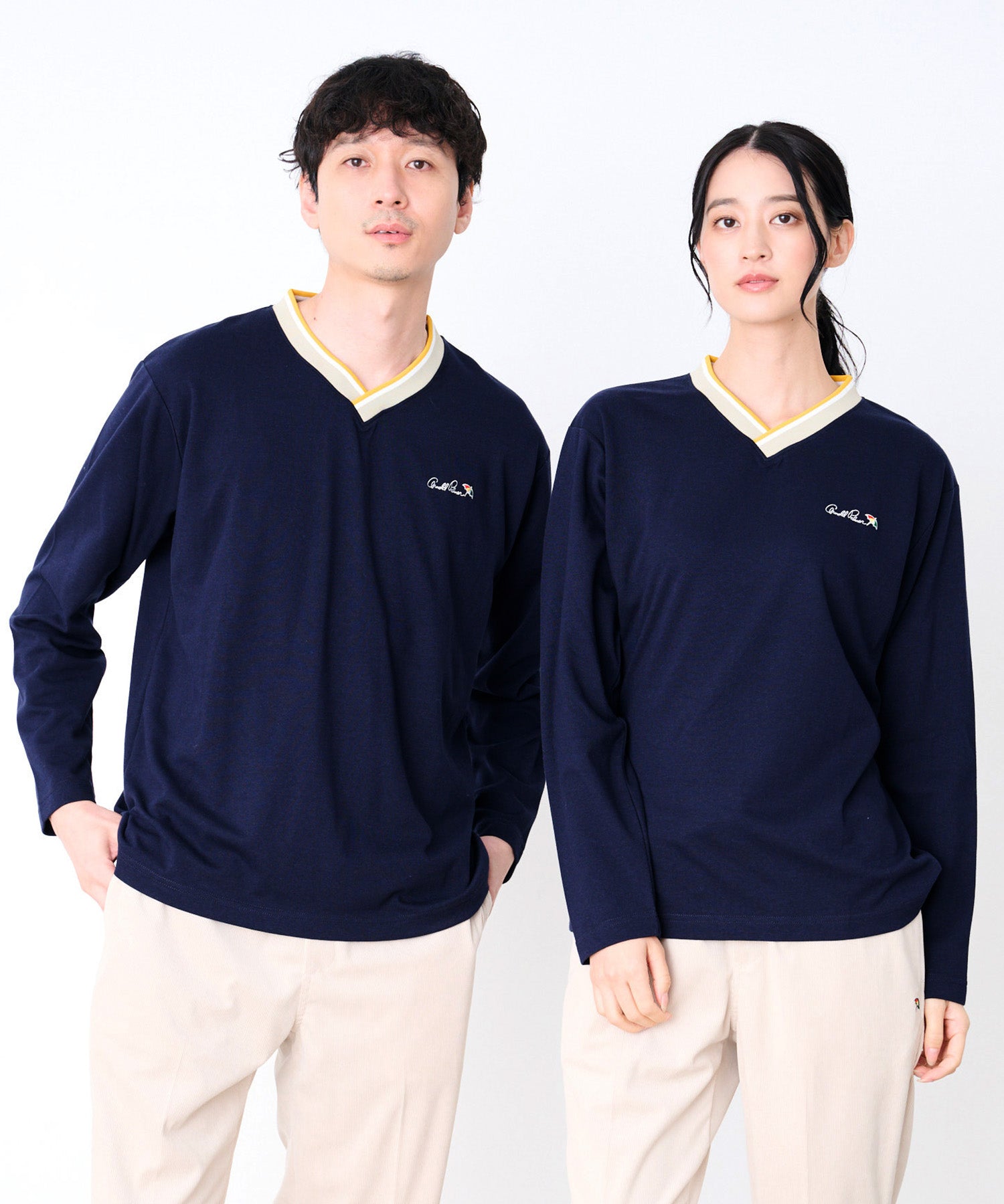 シェア カラ―リブライン Vネック ロングスリーブTシャツ（Tシャツ