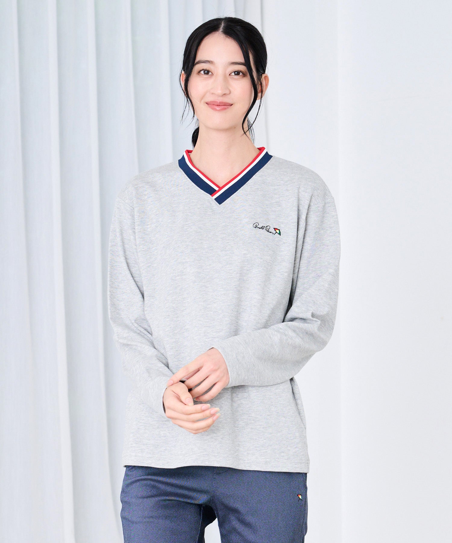 シェア カラ―リブライン Vネック ロングスリーブTシャツ（Tシャツ